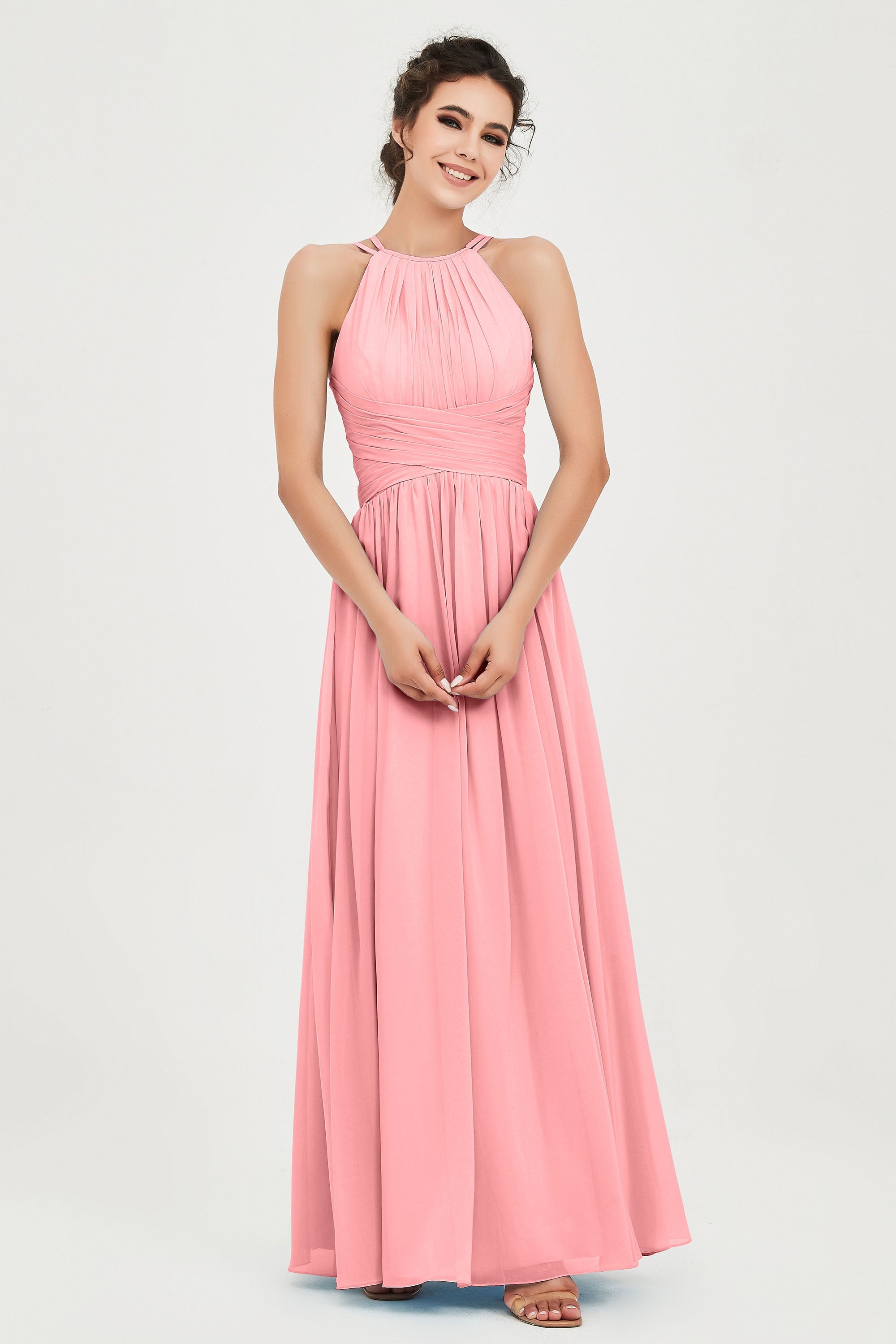Empire Halter Chiffon Women's Bridesmaid Dress Ruched Formal Evening Prom Gowns