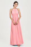 Empire Halter Chiffon Women's Bridesmaid Dress Ruched Formal Evening Prom Gowns