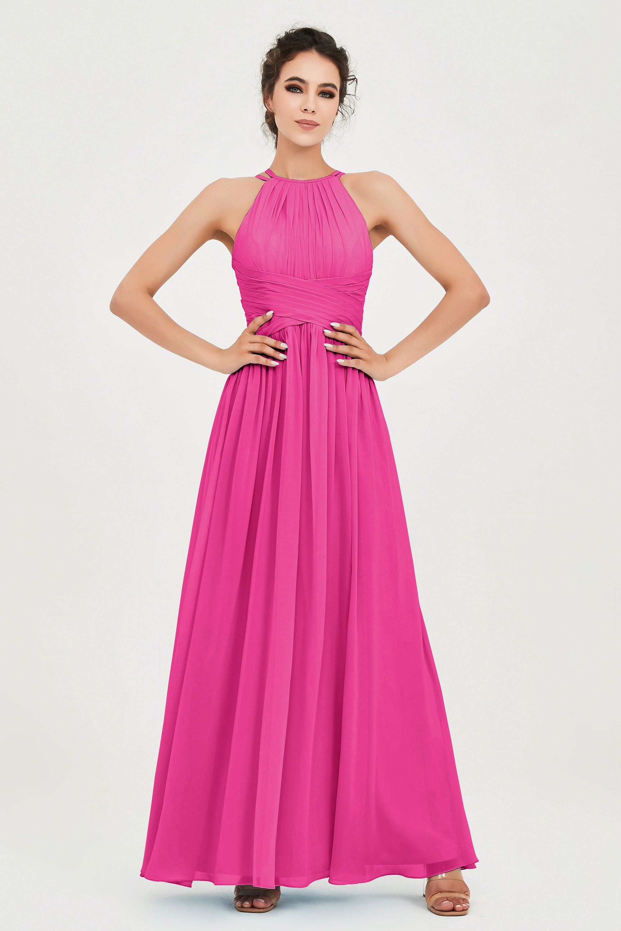 Empire Halter Chiffon Women's Bridesmaid Dress Ruched Formal Evening Prom Gowns