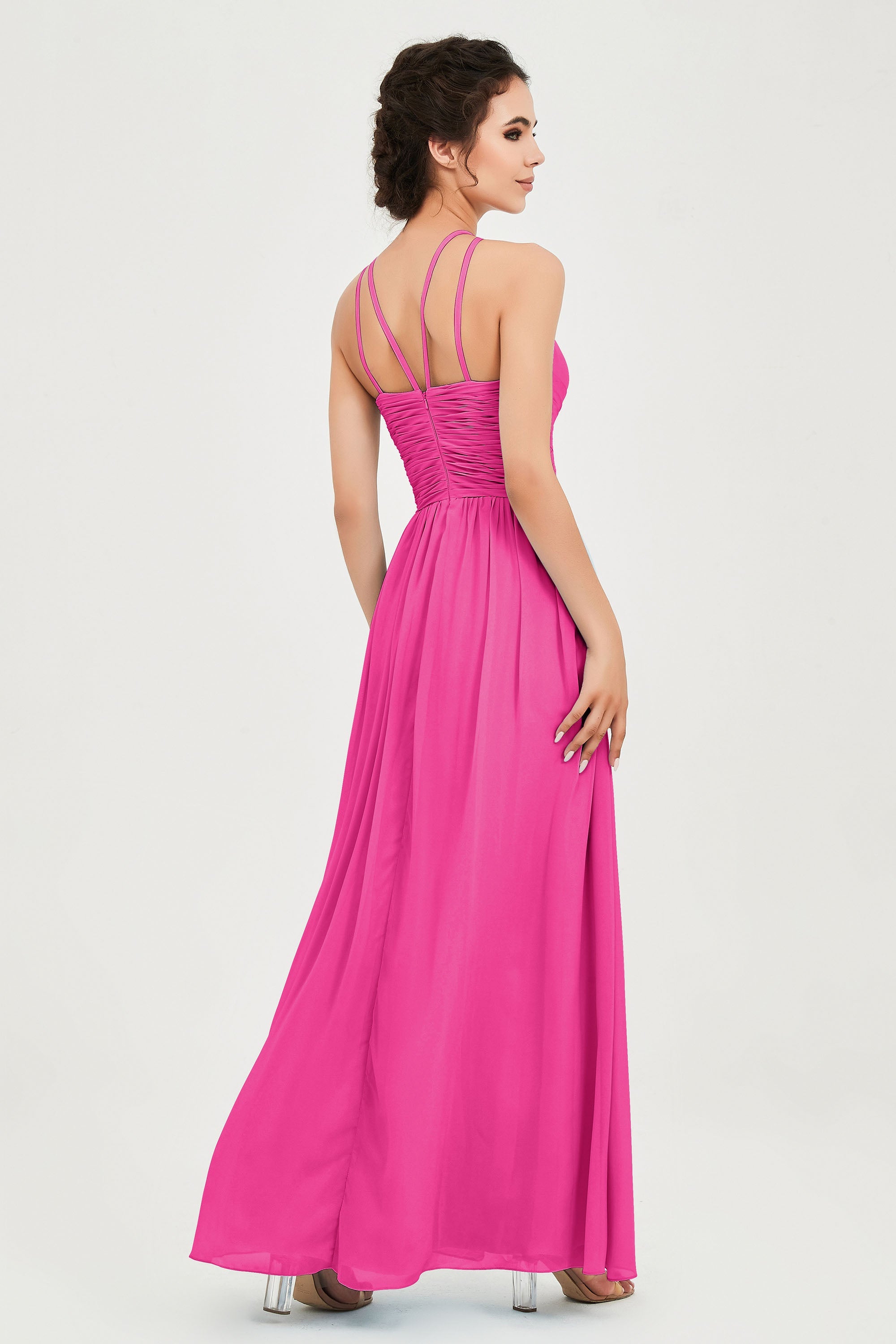 Empire Halter Chiffon Women's Bridesmaid Dress Ruched Formal Evening Prom Gowns