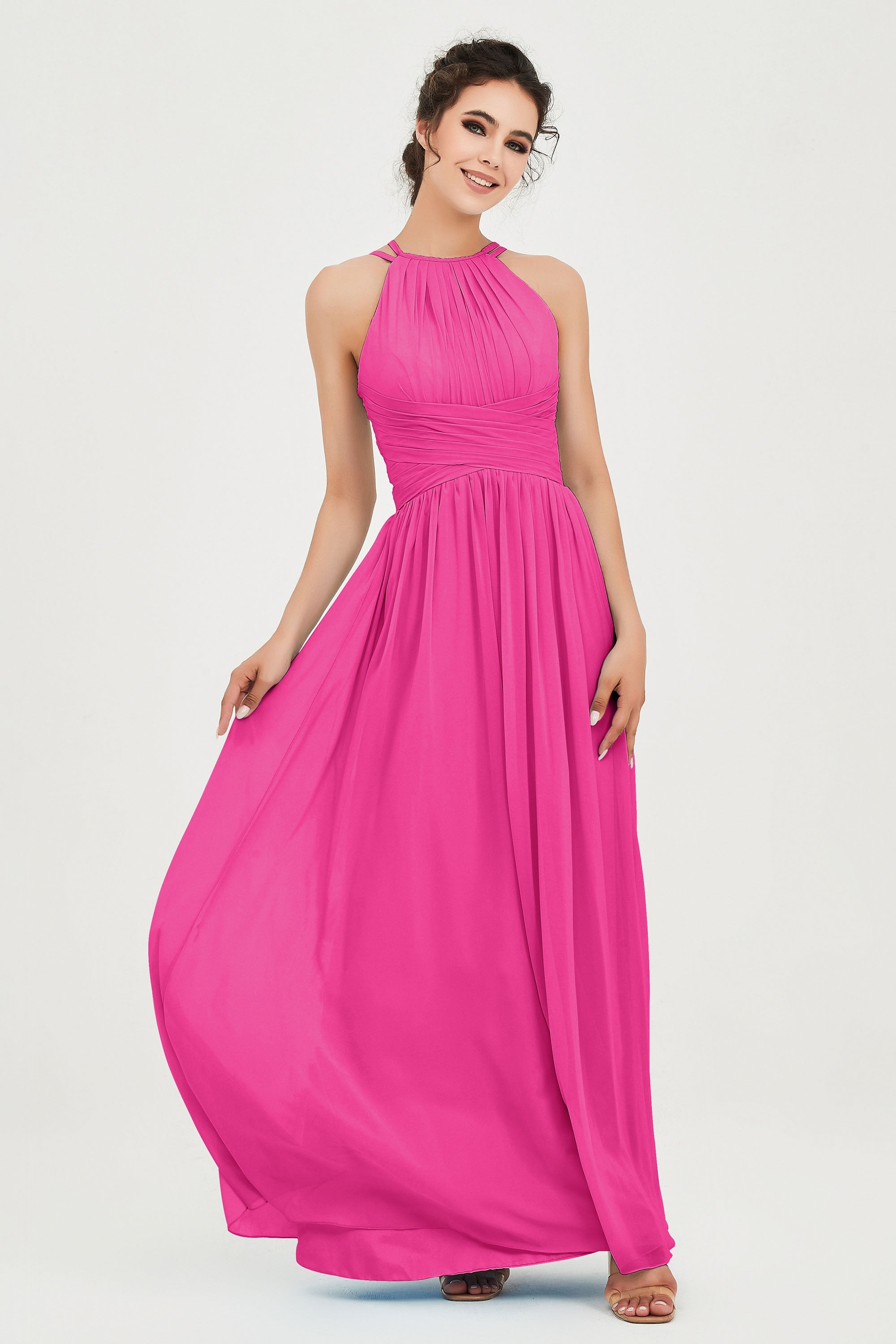 Empire Halter Chiffon Women's Bridesmaid Dress Ruched Formal Evening Prom Gowns
