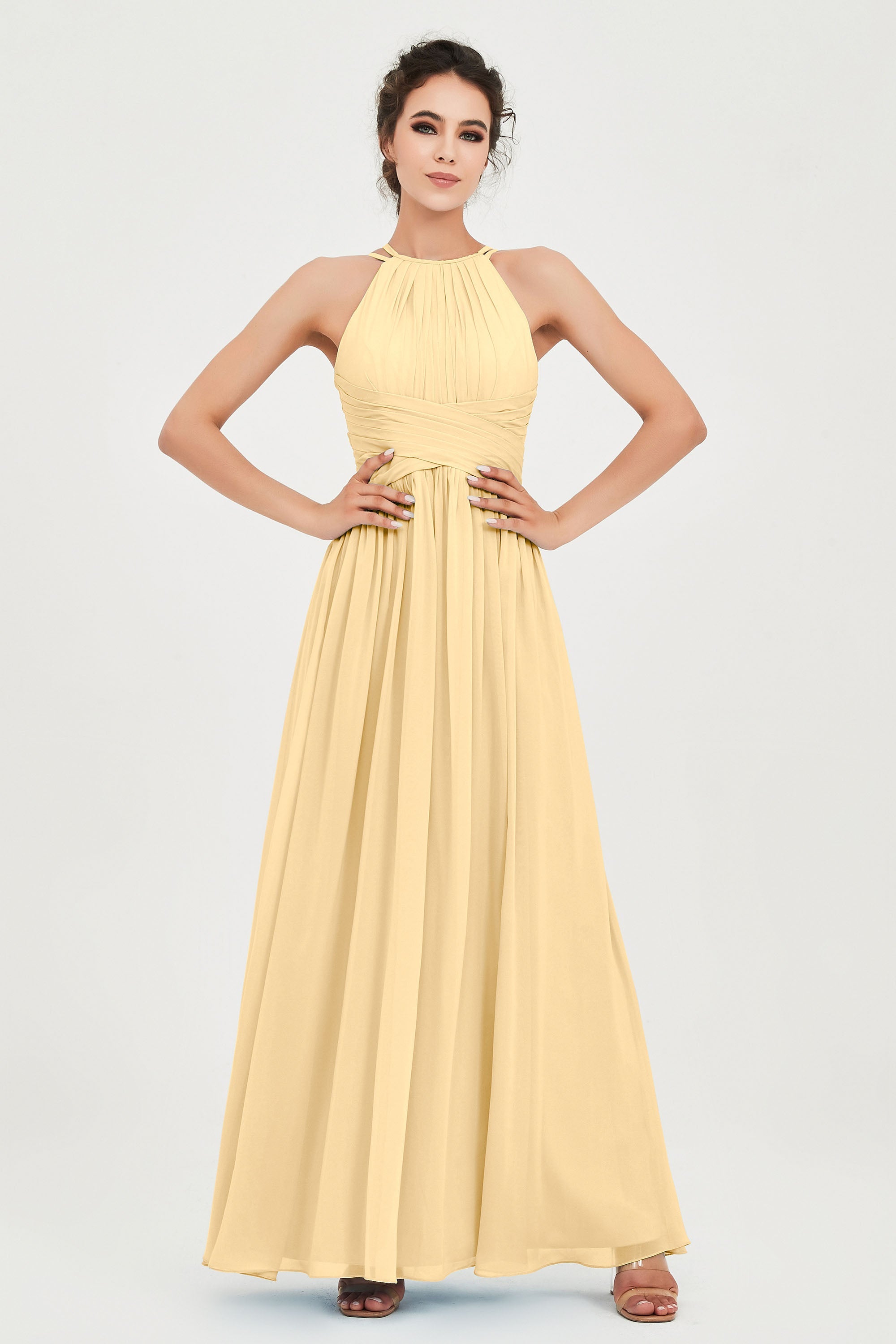 Empire Halter Chiffon Women's Bridesmaid Dress Ruched Formal Evening Prom Gowns