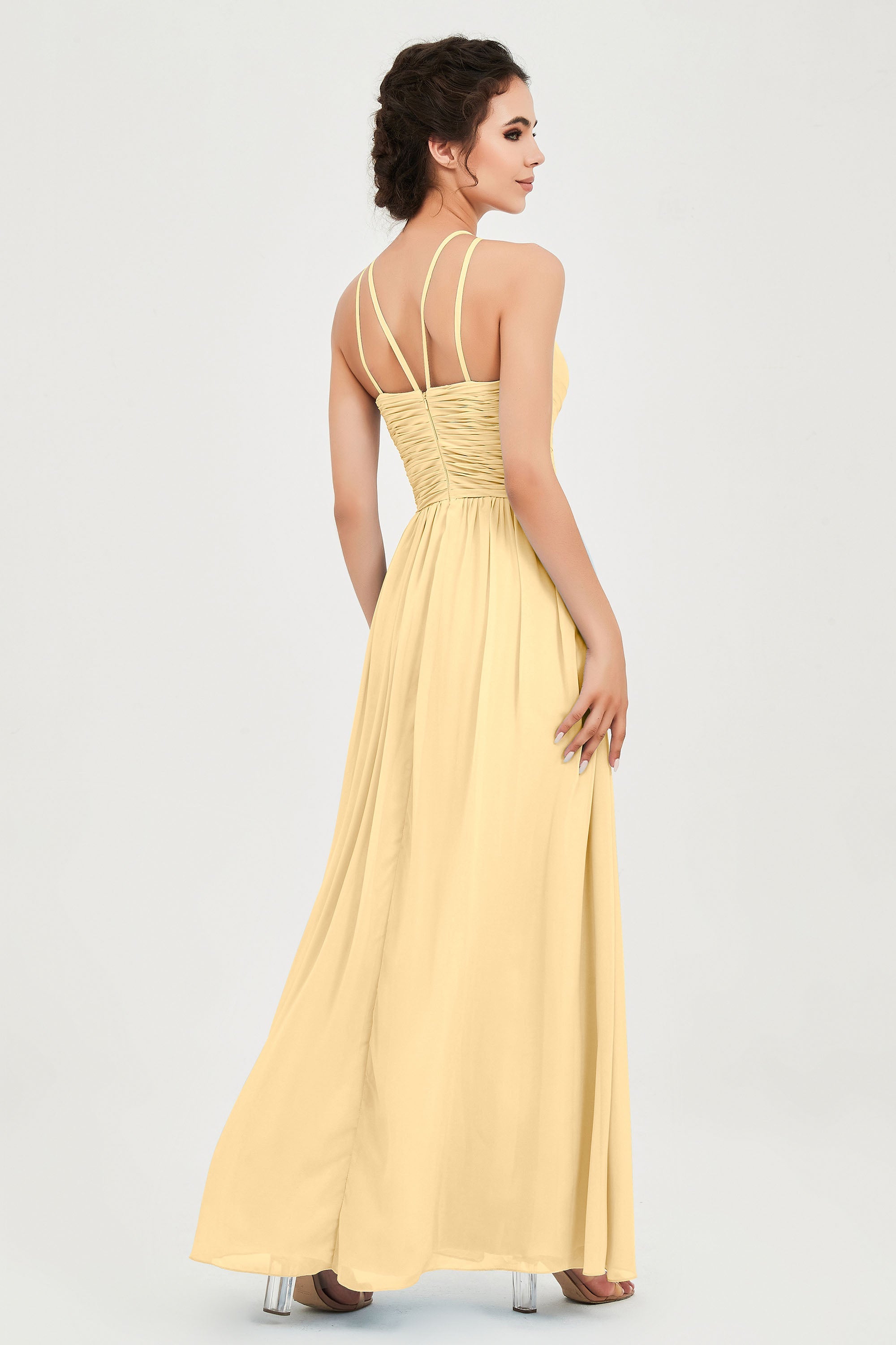 Empire Halter Chiffon Women's Bridesmaid Dress Ruched Formal Evening Prom Gowns