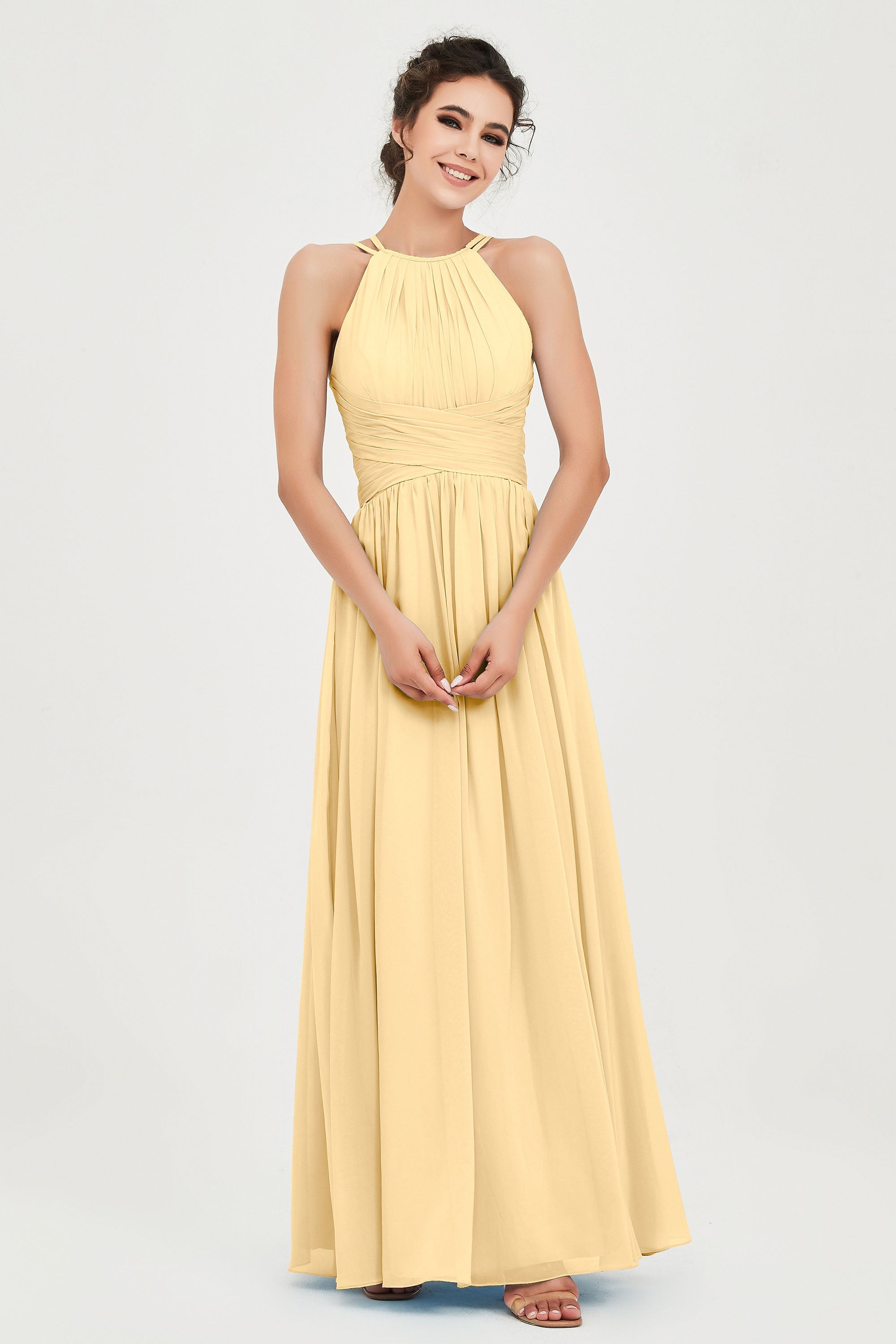 Empire Halter Chiffon Women's Bridesmaid Dress Ruched Formal Evening Prom Gowns
