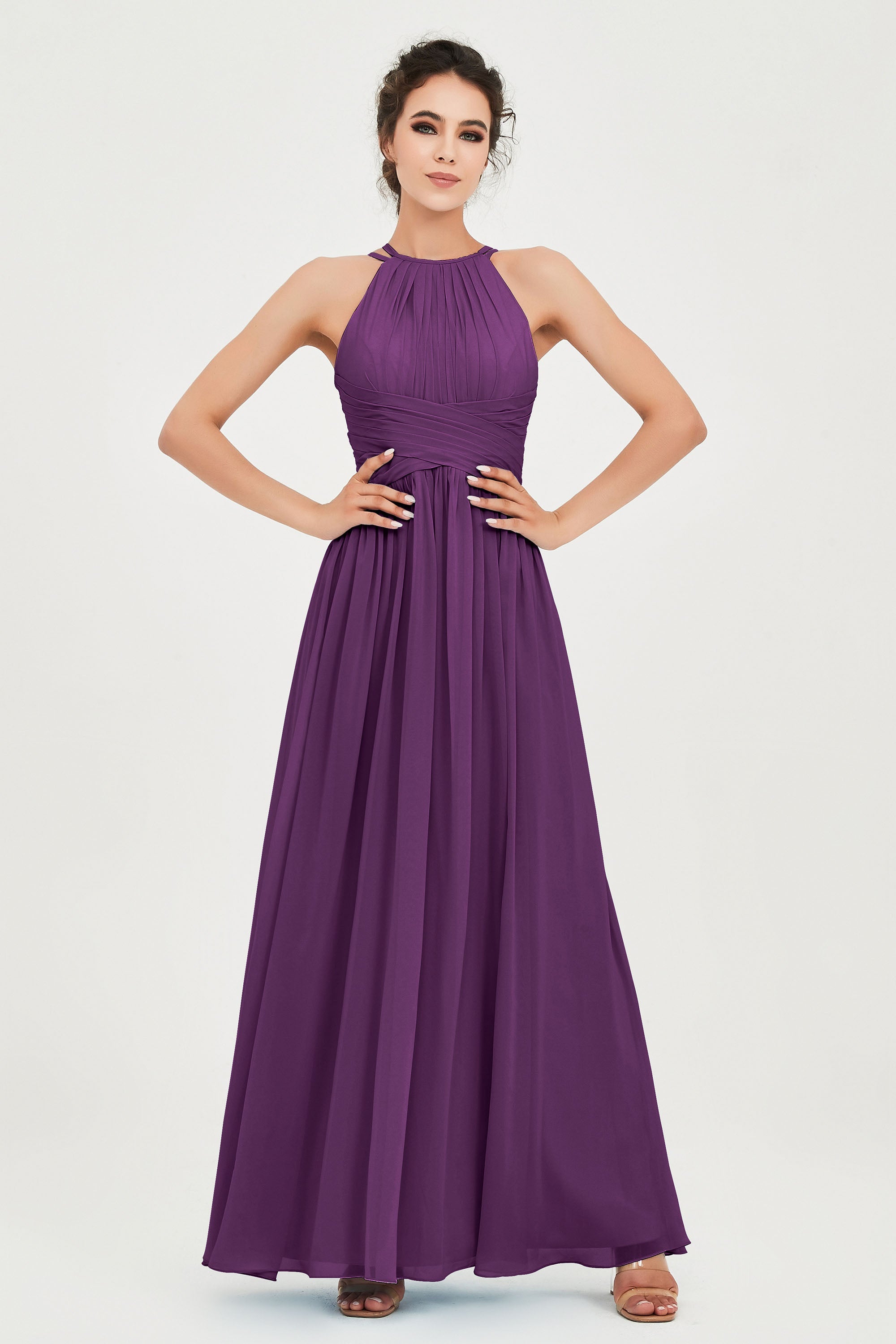 Empire Halter Chiffon Women's Bridesmaid Dress Ruched Formal Evening Prom Gowns