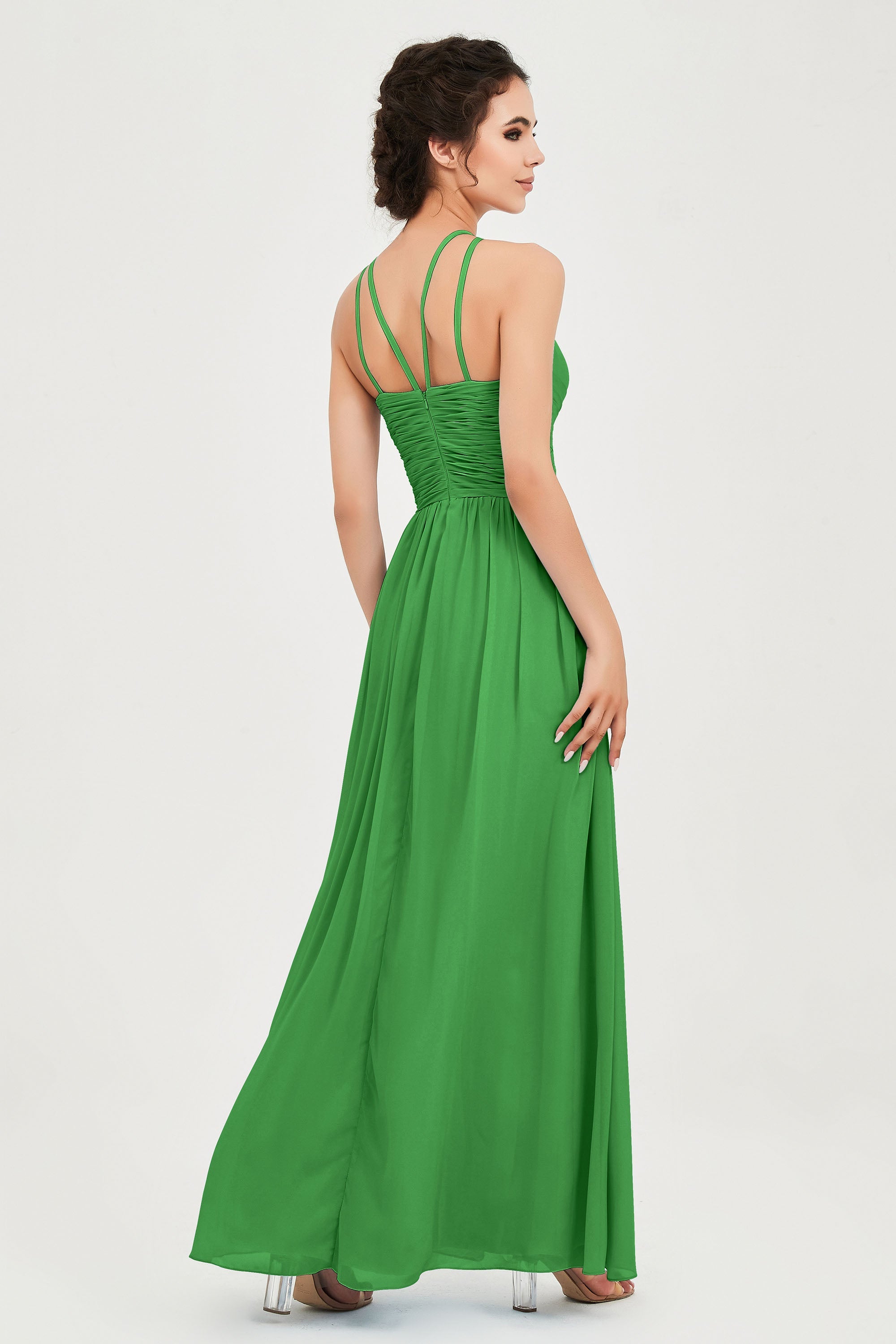 Empire Halter Chiffon Women's Bridesmaid Dress Ruched Formal Evening Prom Gowns