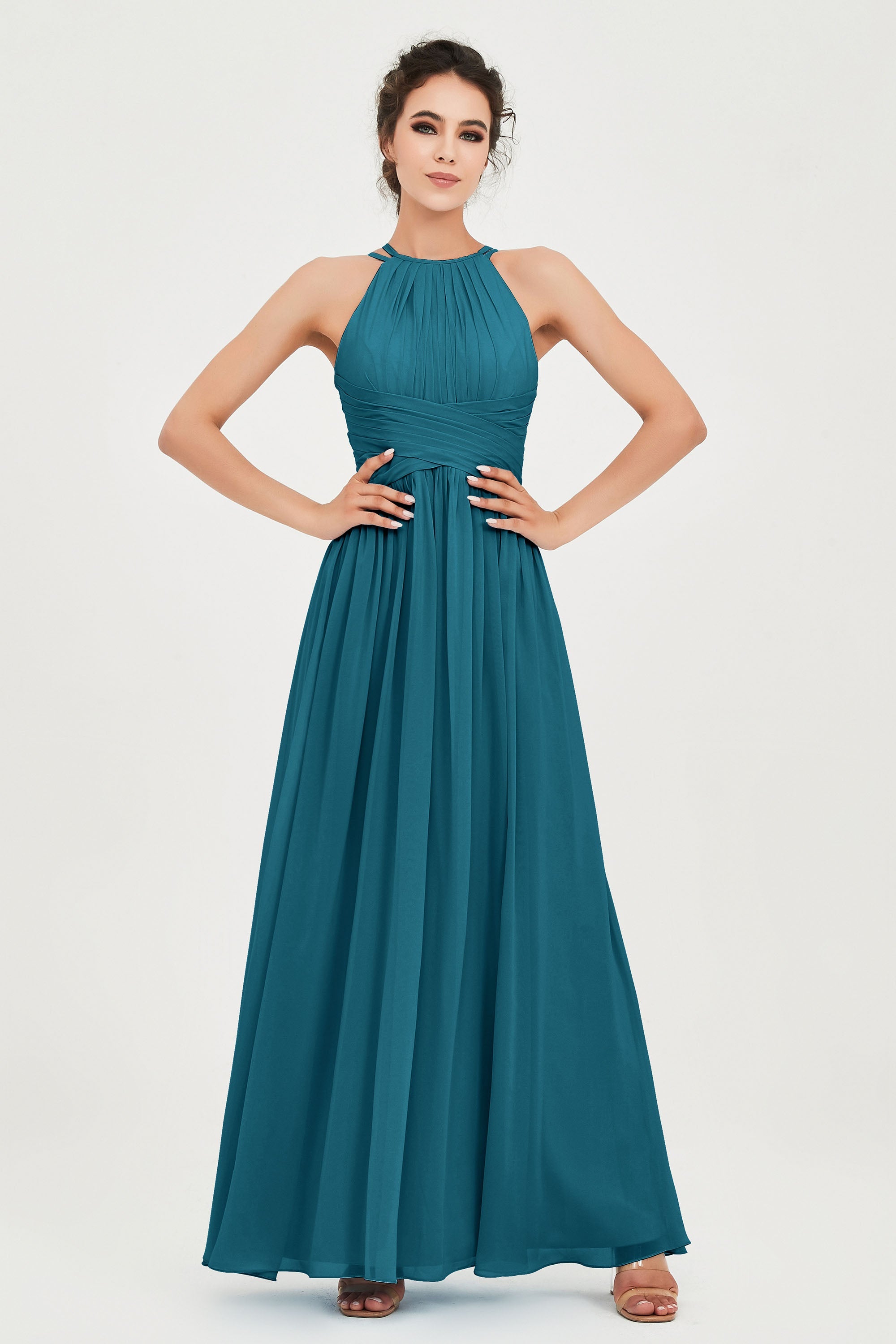 Empire Halter Chiffon Women's Bridesmaid Dress Ruched Formal Evening Prom Gowns