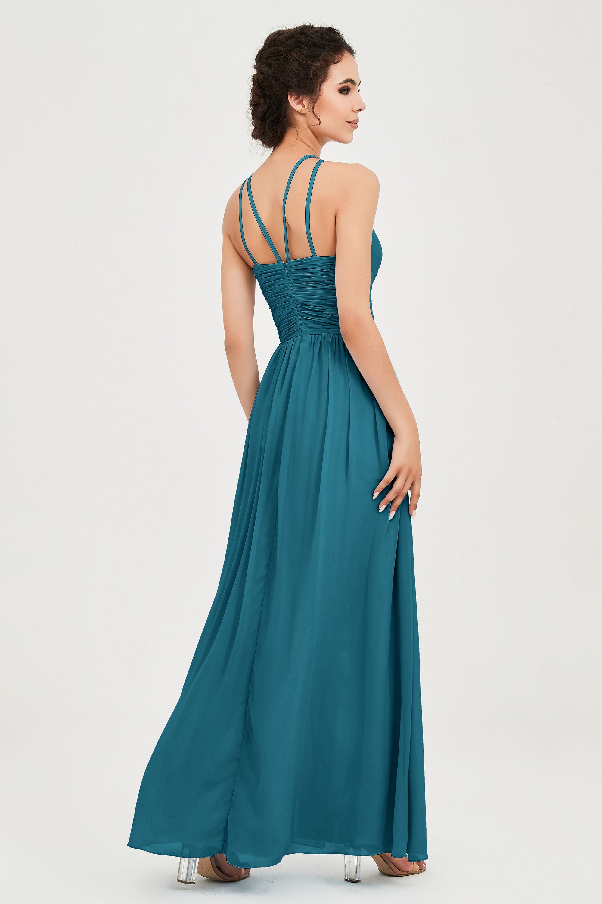 Empire Halter Chiffon Women's Bridesmaid Dress Ruched Formal Evening Prom Gowns
