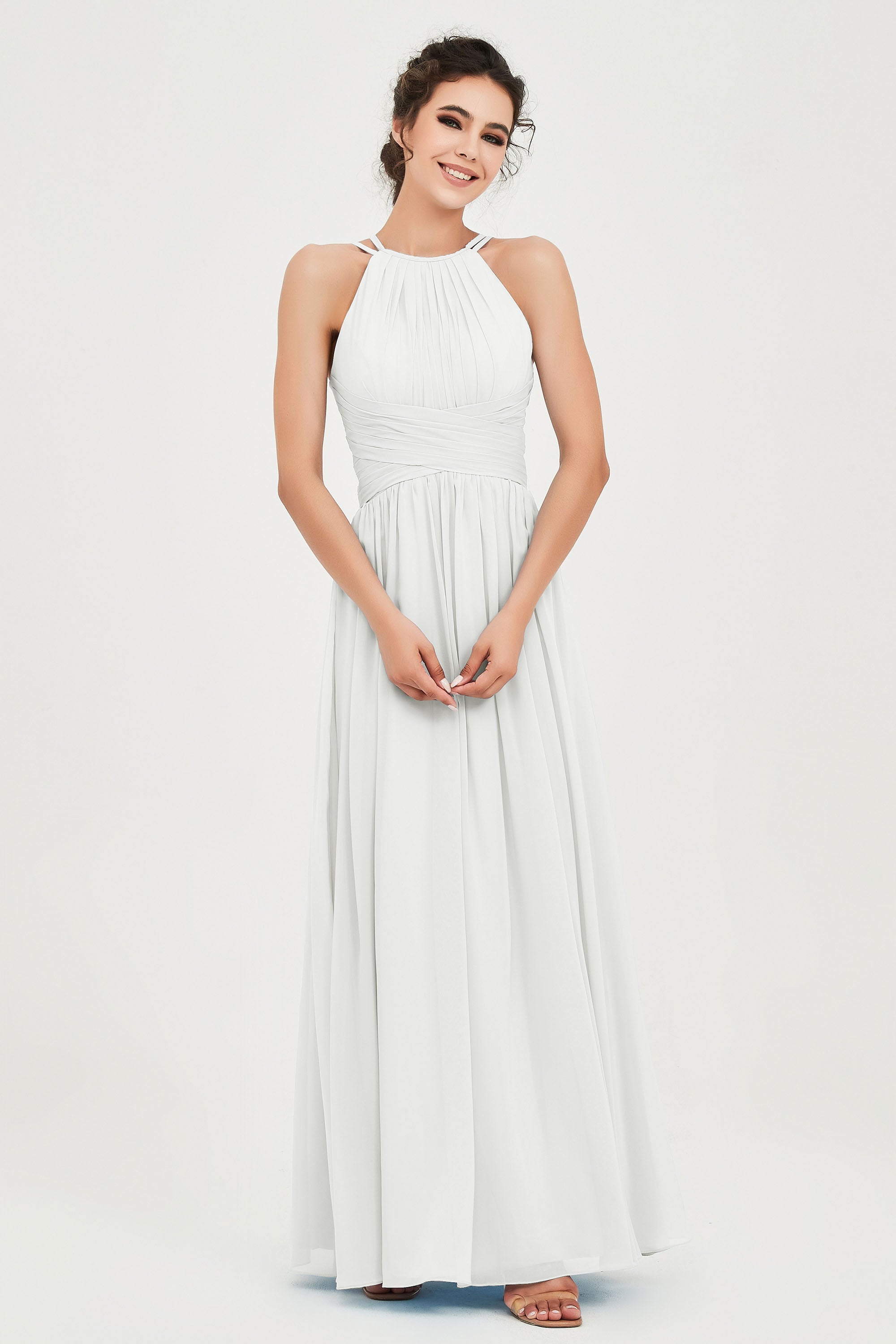 Empire Halter Chiffon Women's Bridesmaid Dress Ruched Formal Evening Prom Gowns