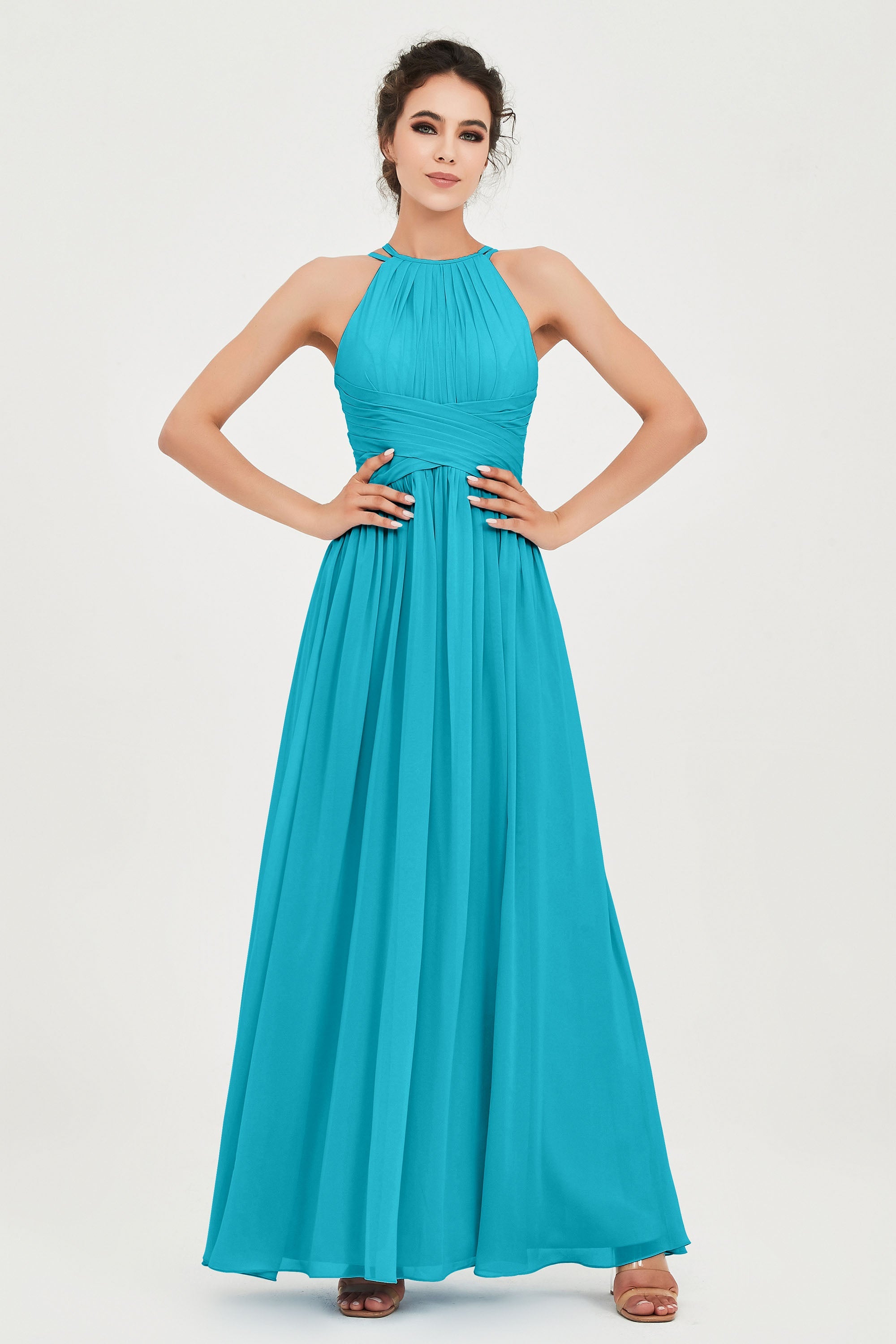 Empire Halter Chiffon Women's Bridesmaid Dress Ruched Formal Evening Prom Gowns