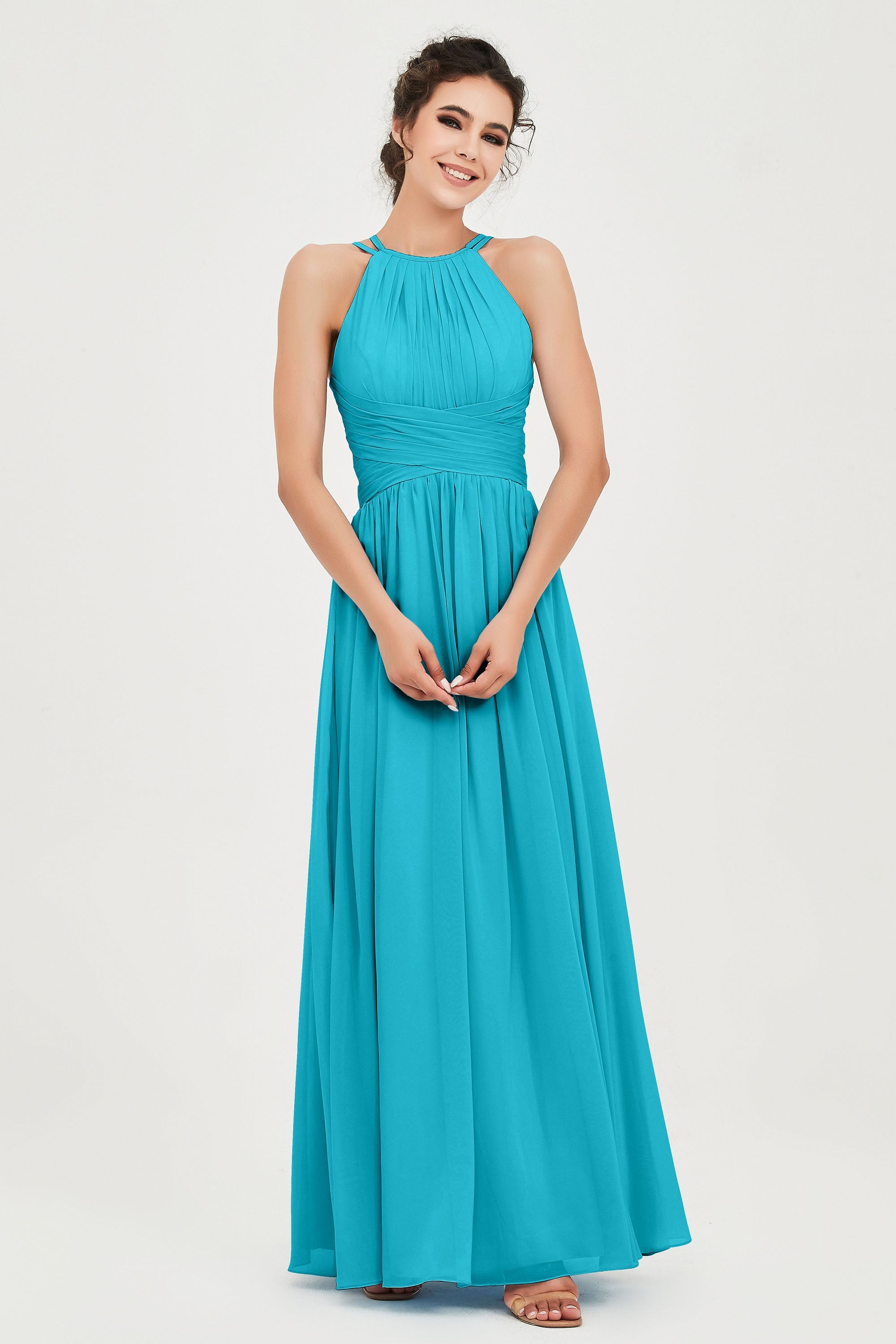 Empire Halter Chiffon Women's Bridesmaid Dress Ruched Formal Evening Prom Gowns