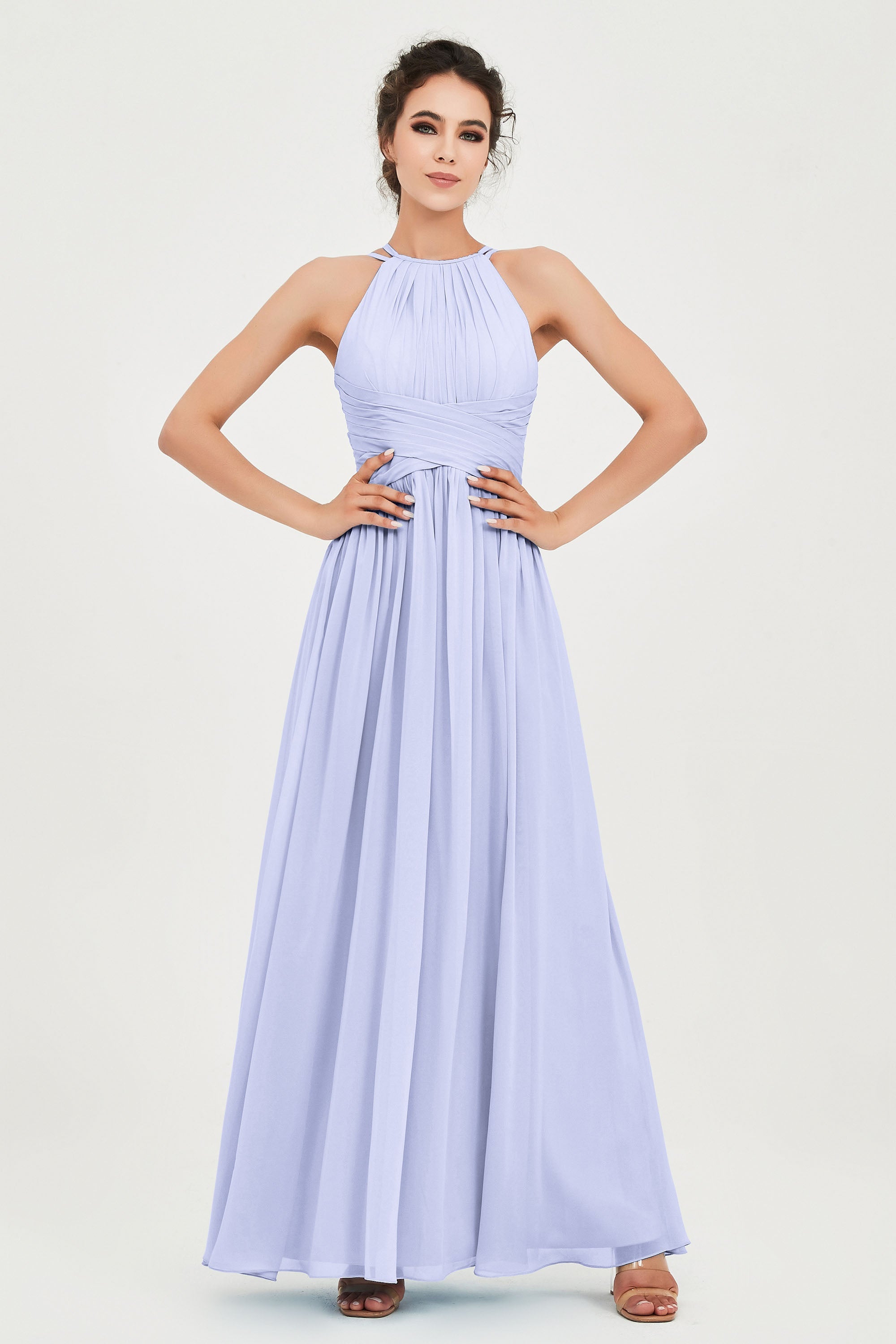 Empire Halter Chiffon Women's Bridesmaid Dress Ruched Formal Evening Prom Gowns