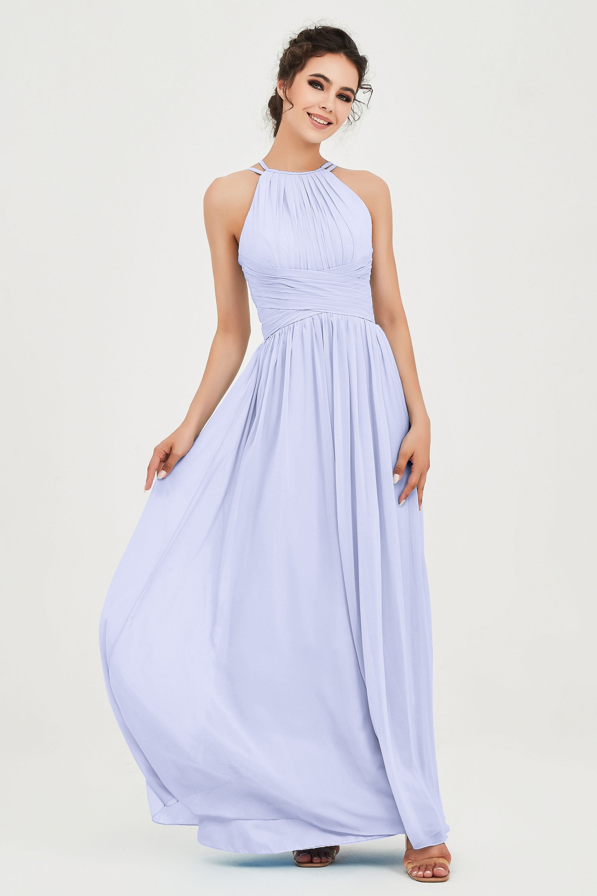 Empire Halter Chiffon Women's Bridesmaid Dress Ruched Formal Evening Prom Gowns