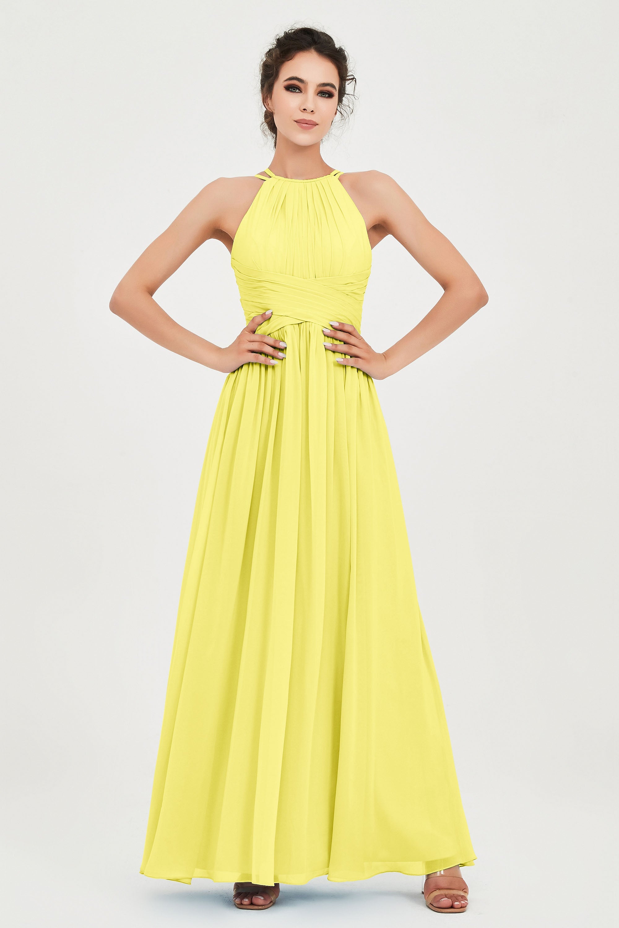 Empire Halter Chiffon Women's Bridesmaid Dress Ruched Formal Evening Prom Gowns