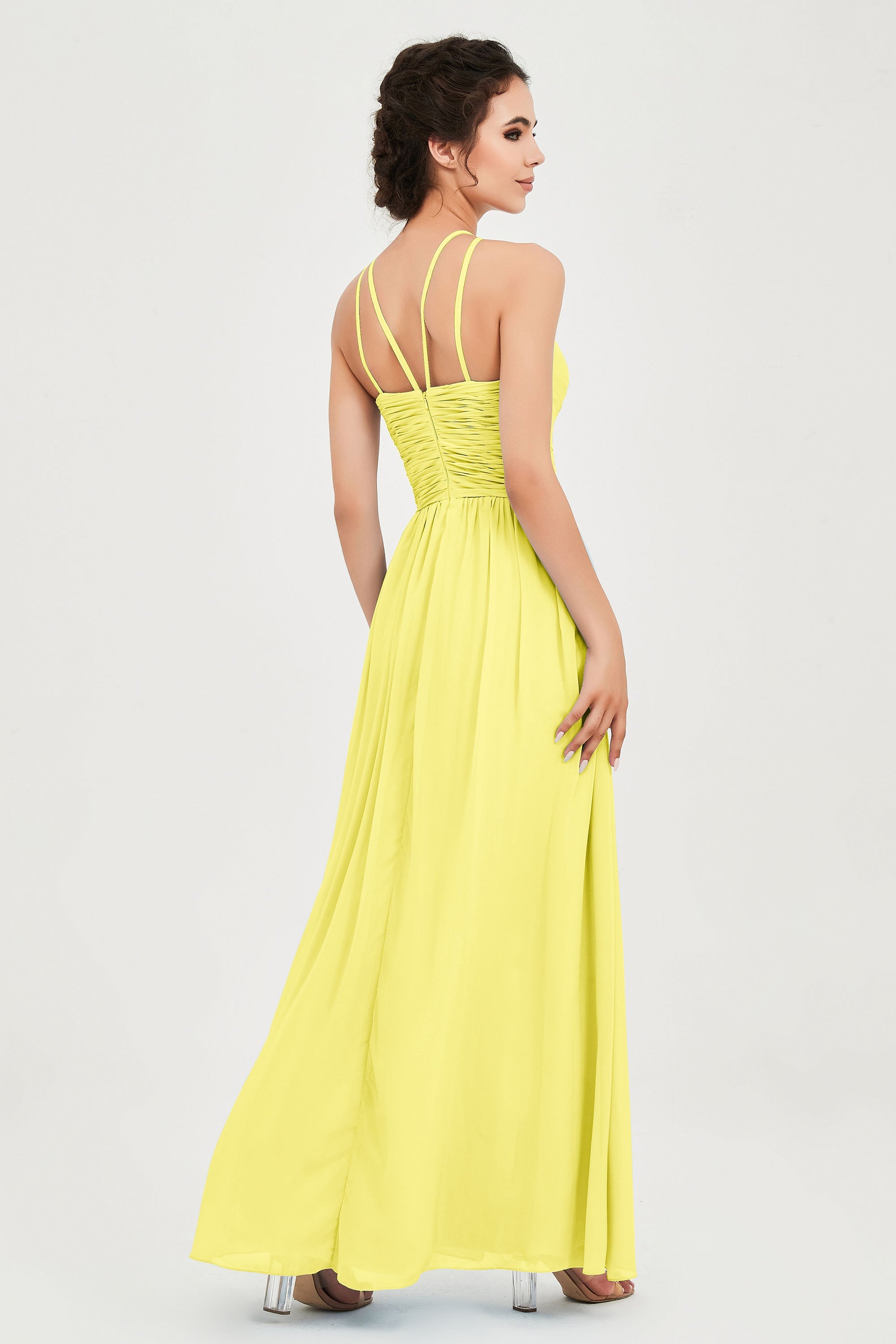 Empire Halter Chiffon Women's Bridesmaid Dress Ruched Formal Evening Prom Gowns