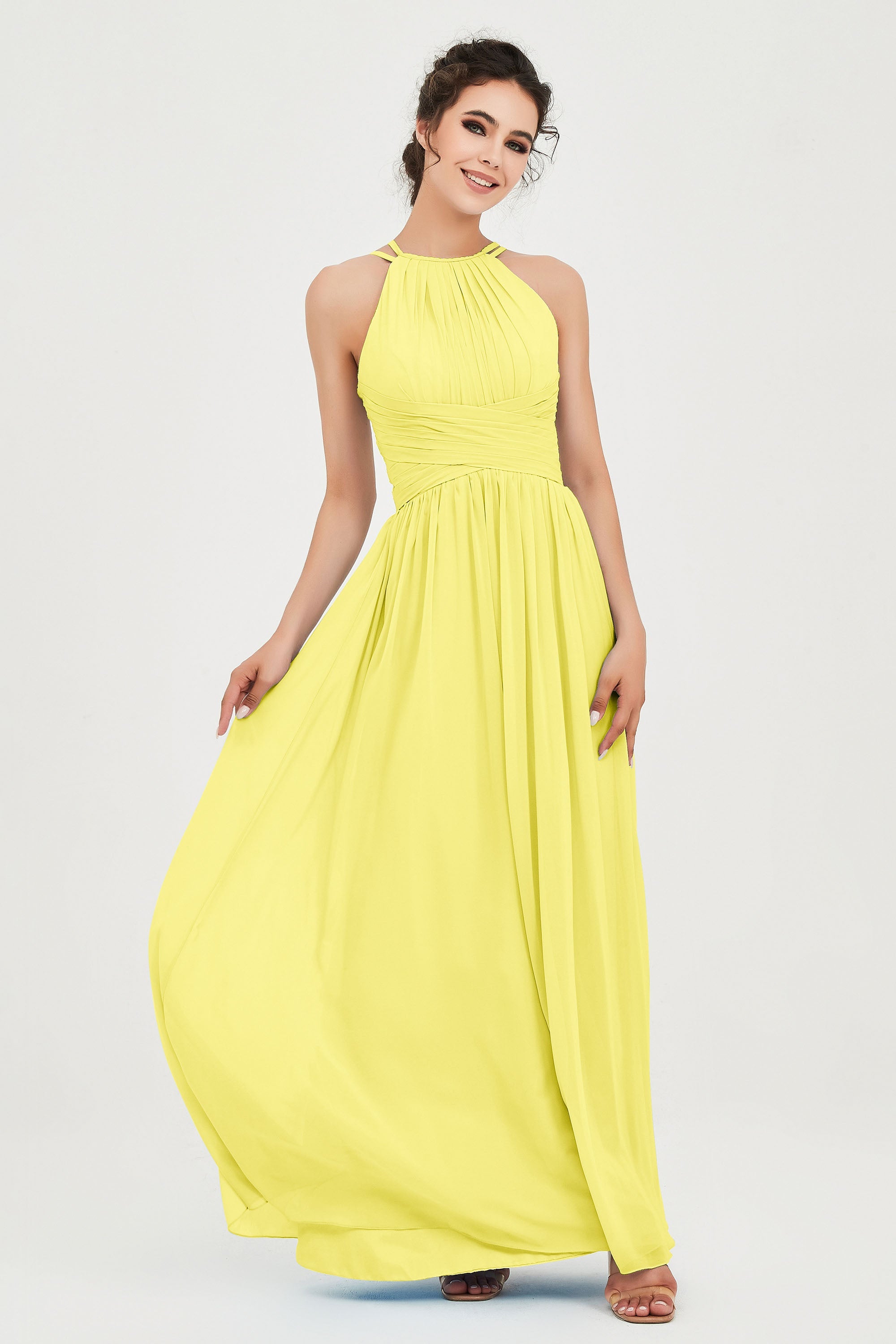 Empire Halter Chiffon Women's Bridesmaid Dress Ruched Formal Evening Prom Gowns