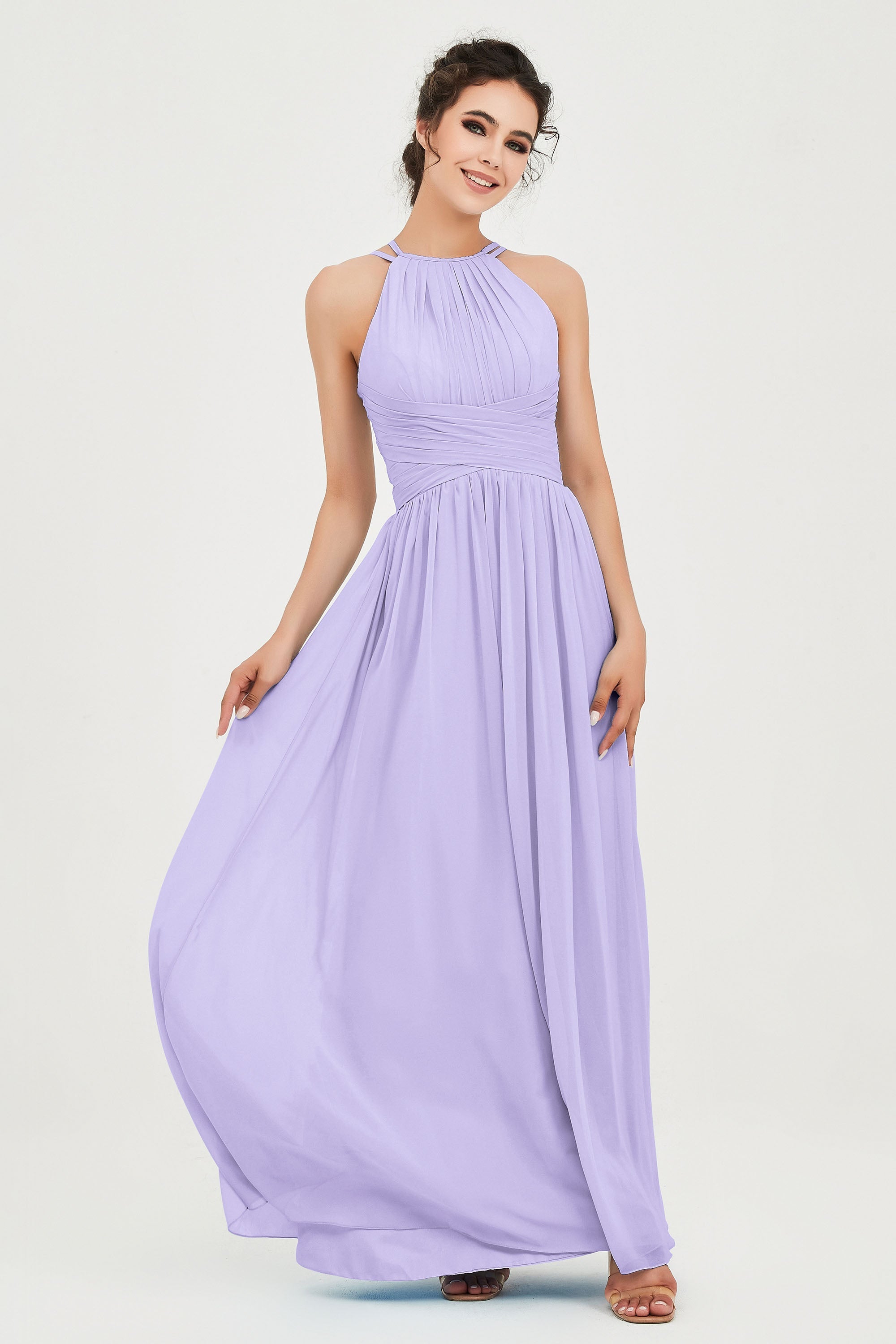 Empire Halter Chiffon Women's Bridesmaid Dress Ruched Formal Evening Prom Gowns
