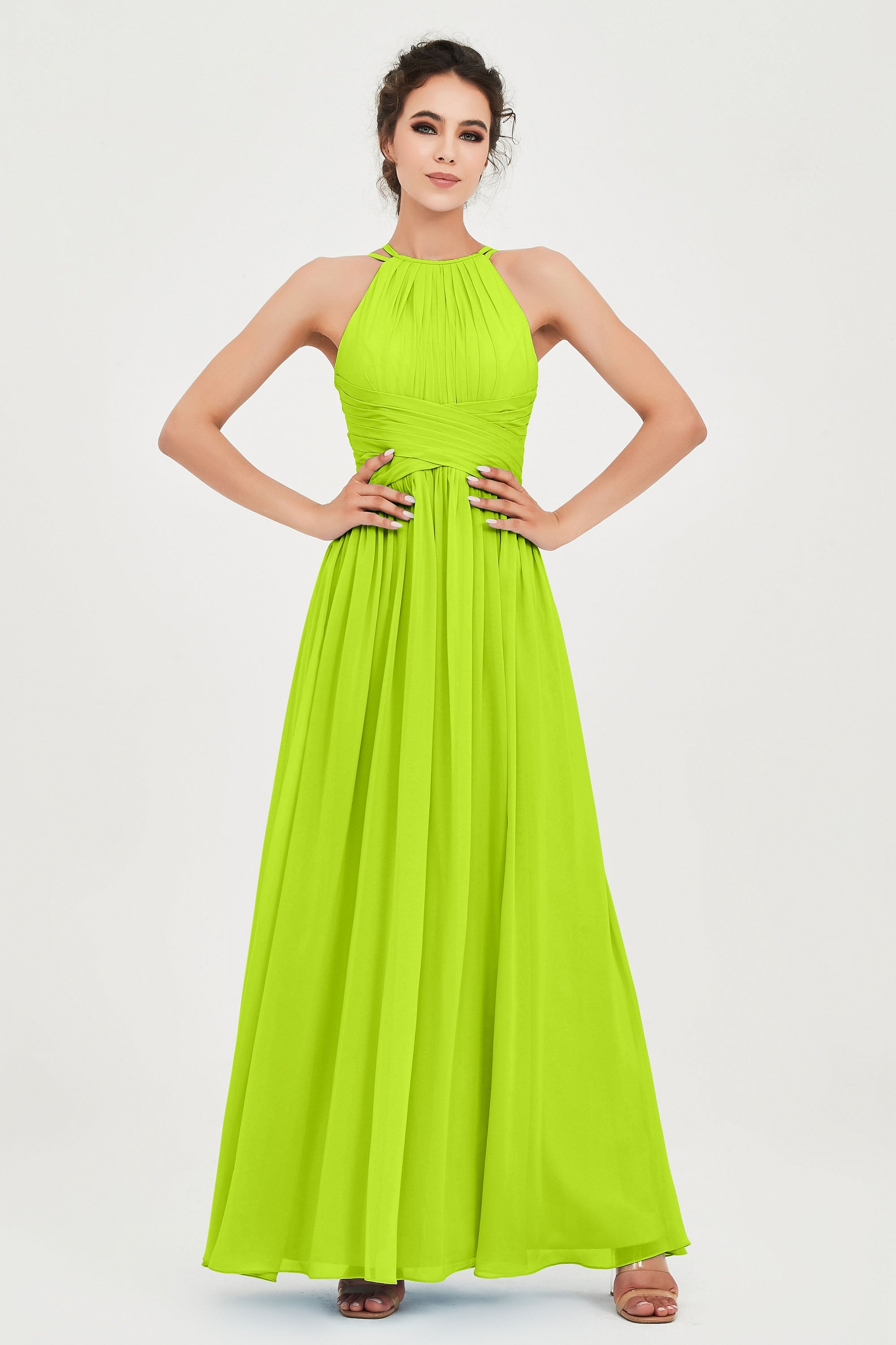 Empire Halter Chiffon Women's Bridesmaid Dress Ruched Formal Evening Prom Gowns