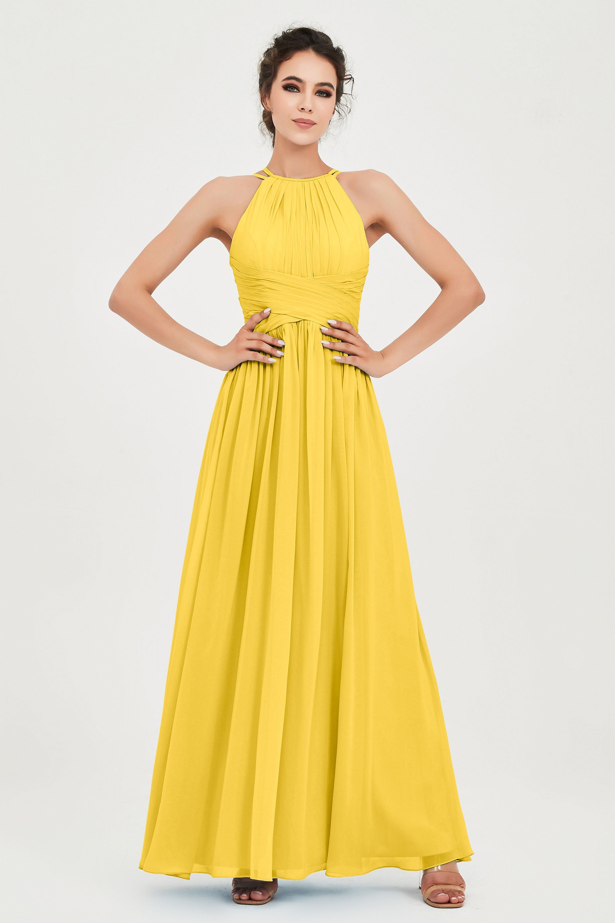 Empire Halter Chiffon Women's Bridesmaid Dress Ruched Formal Evening Prom Gowns