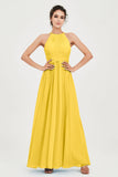 Empire Halter Chiffon Women's Bridesmaid Dress Ruched Formal Evening Prom Gowns