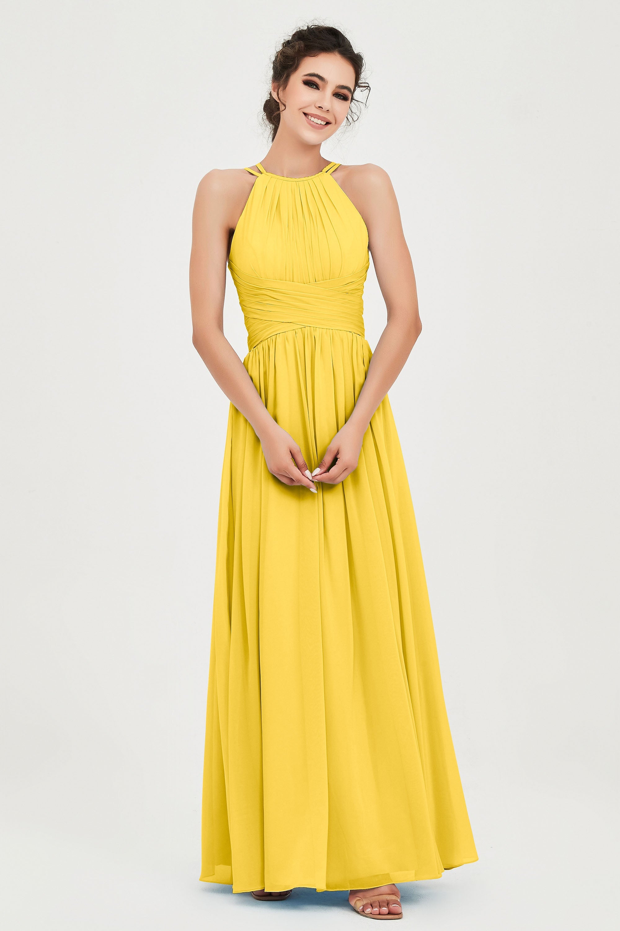 Empire Halter Chiffon Women's Bridesmaid Dress Ruched Formal Evening Prom Gowns