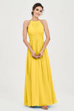 Empire Halter Chiffon Women's Bridesmaid Dress Ruched Formal Evening Prom Gowns