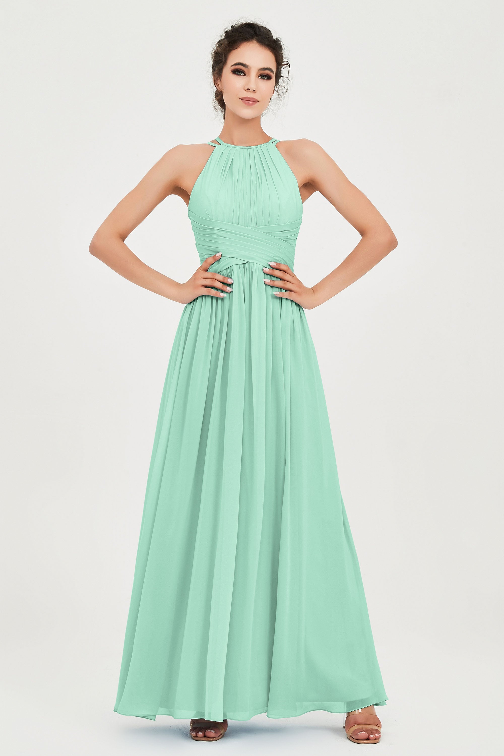 Empire Halter Chiffon Women's Bridesmaid Dress Ruched Formal Evening Prom Gowns