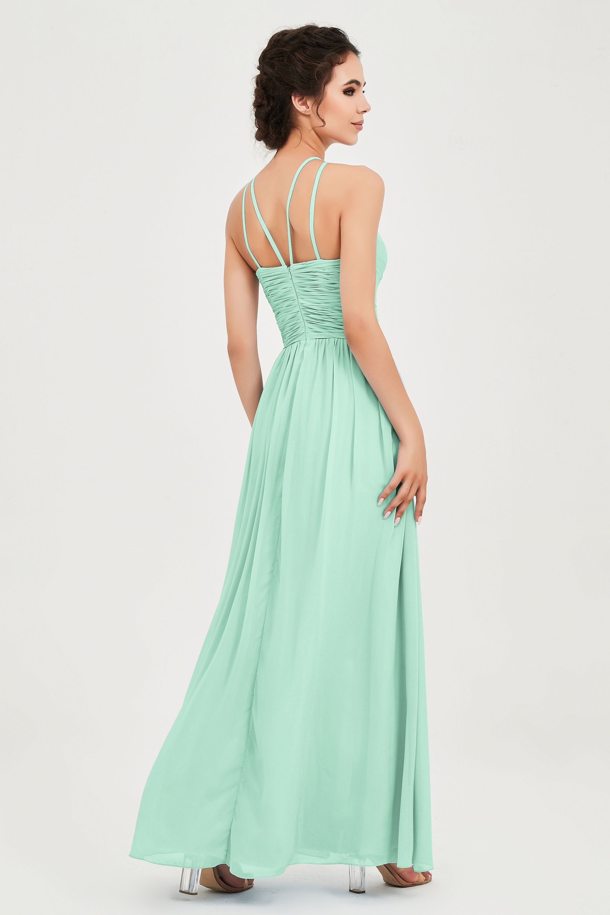 Empire Halter Chiffon Women's Bridesmaid Dress Ruched Formal Evening Prom Gowns
