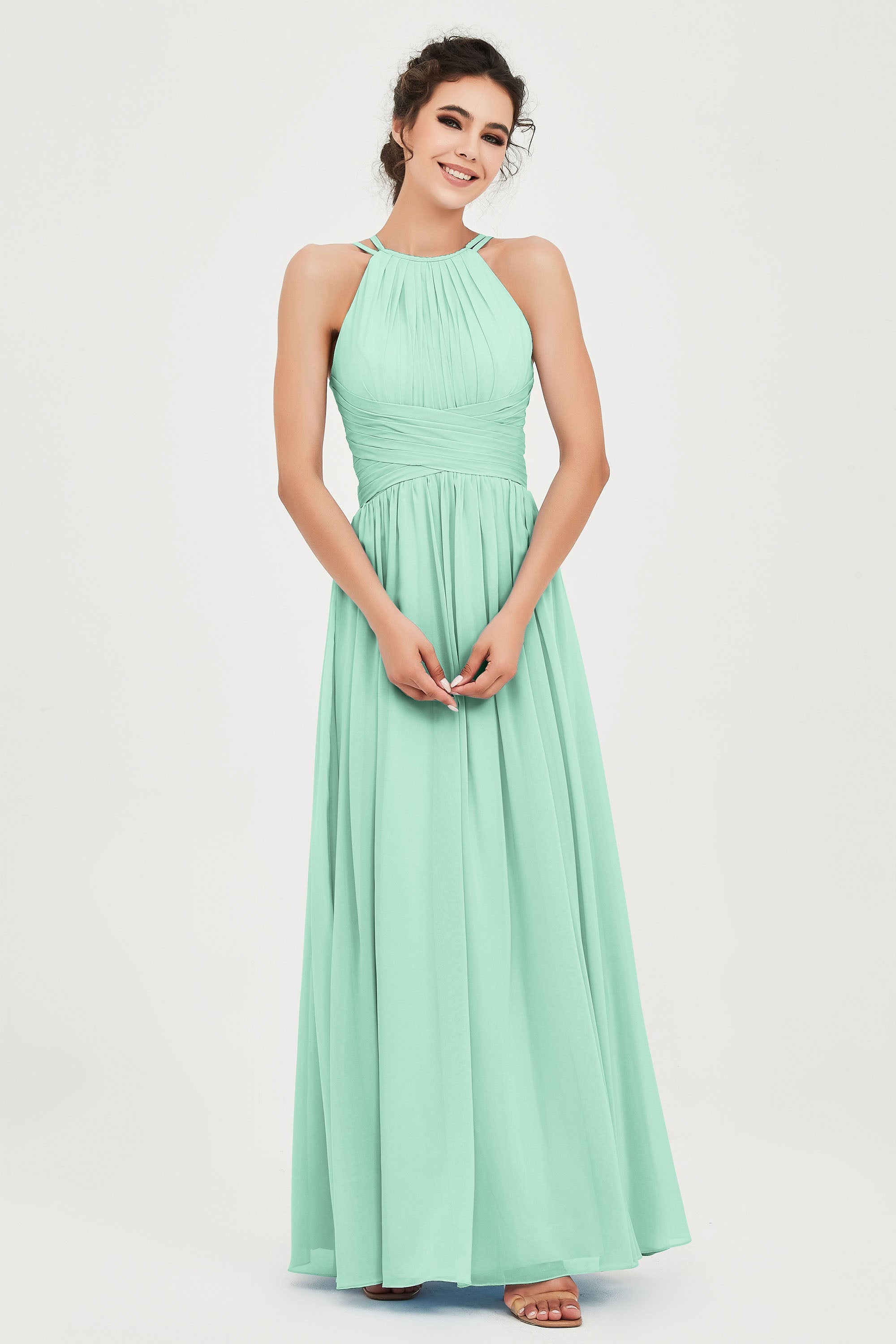 Empire Halter Chiffon Women's Bridesmaid Dress Ruched Formal Evening Prom Gowns