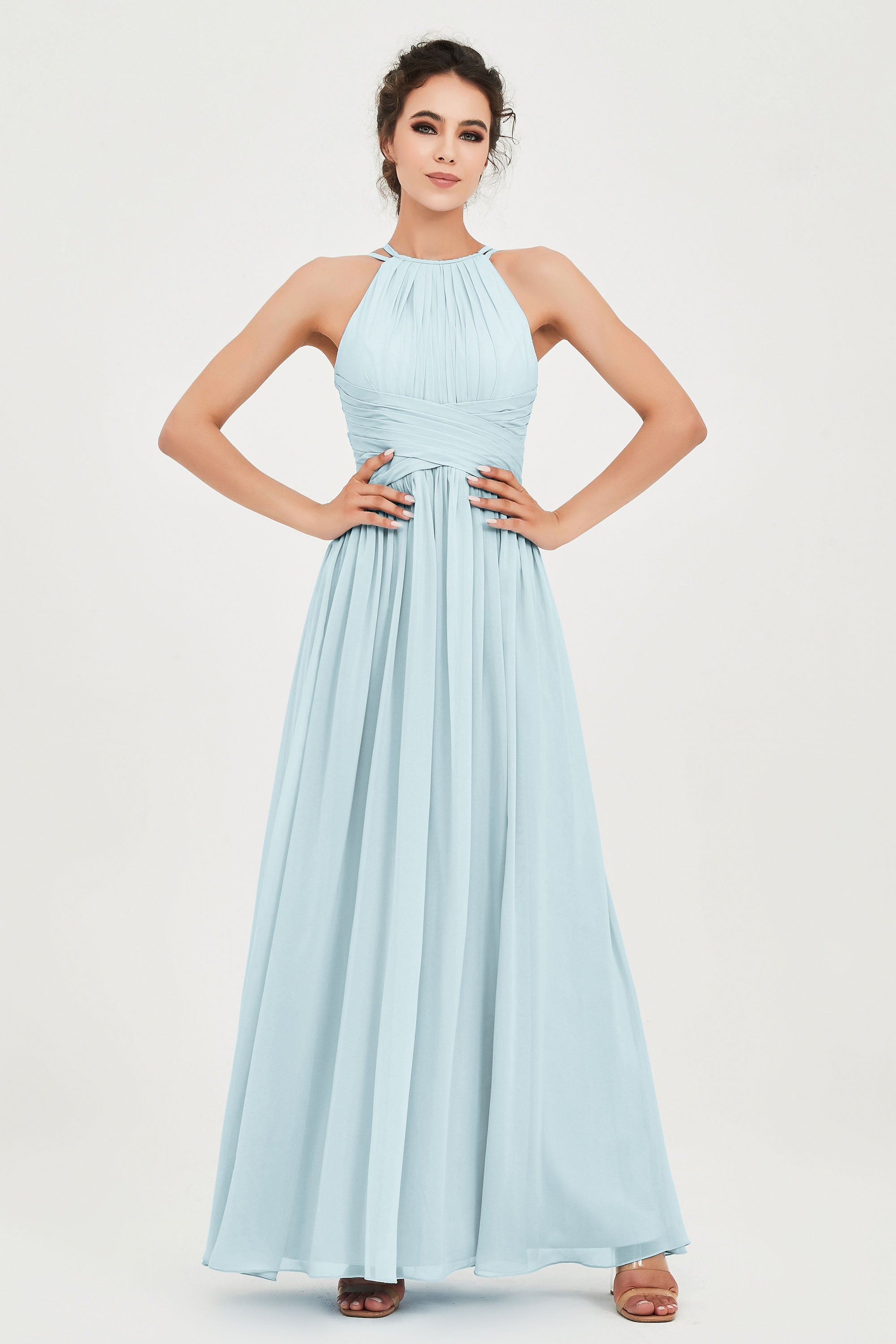 Empire Halter Chiffon Women's Bridesmaid Dress Ruched Formal Evening Prom Gowns