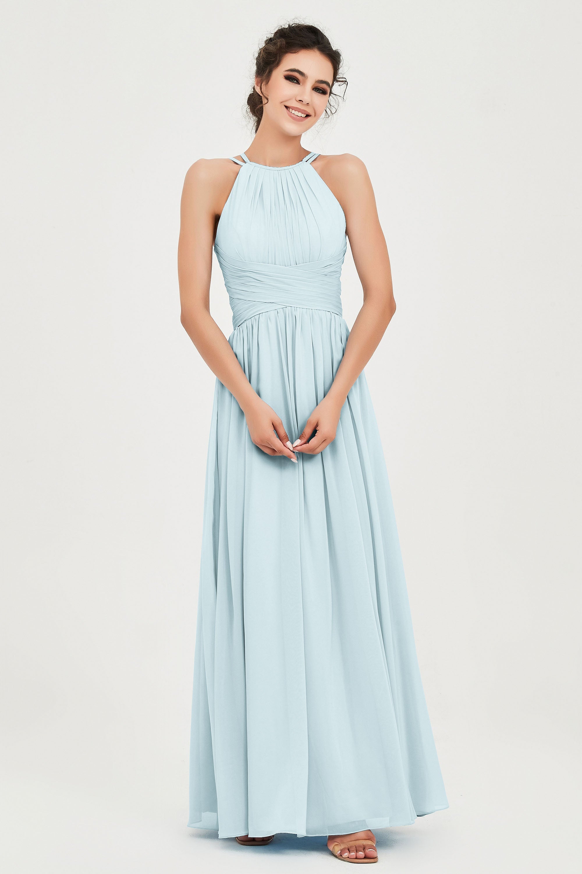 Empire Halter Chiffon Women's Bridesmaid Dress Ruched Formal Evening Prom Gowns