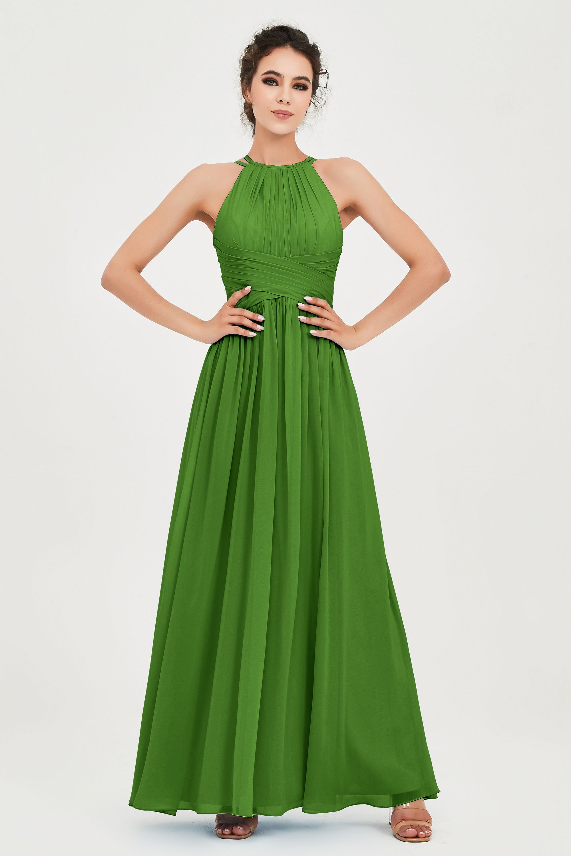 Empire Halter Chiffon Women's Bridesmaid Dress Ruched Formal Evening Prom Gowns