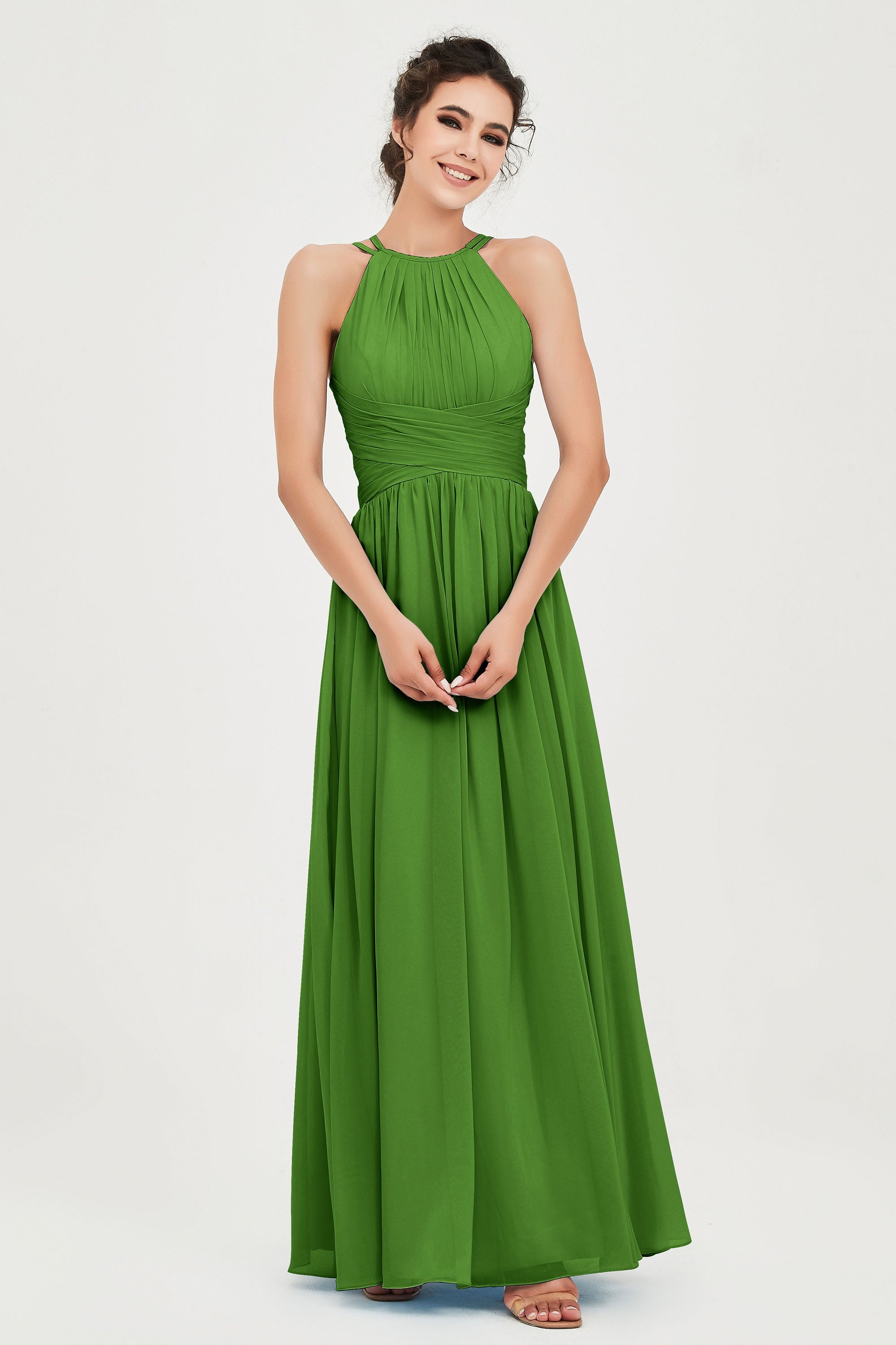 Empire Halter Chiffon Women's Bridesmaid Dress Ruched Formal Evening Prom Gowns