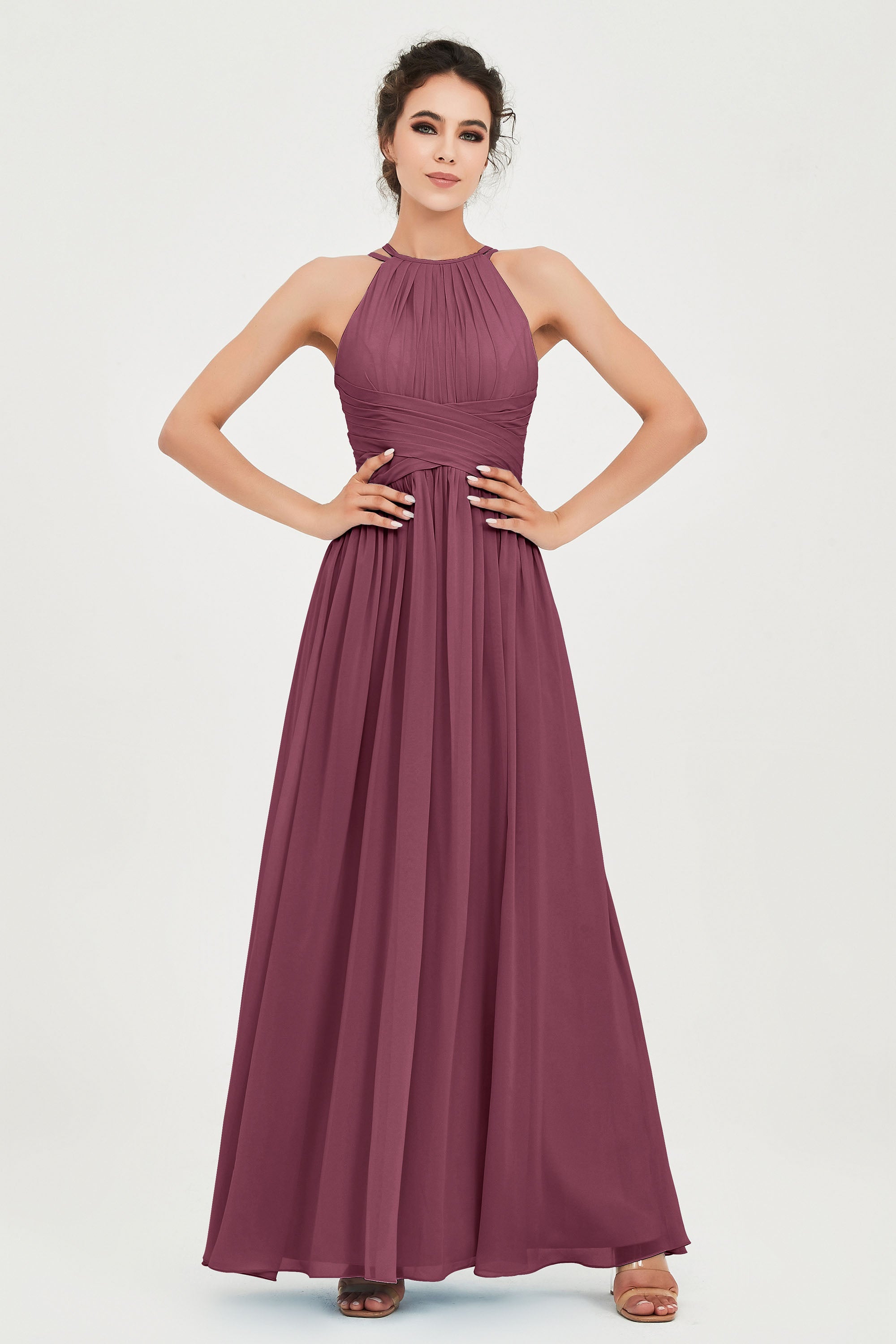 Empire Halter Chiffon Women's Bridesmaid Dress Ruched Formal Evening Prom Gowns