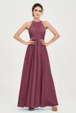 Empire Halter Chiffon Women's Bridesmaid Dress Ruched Formal Evening Prom Gowns