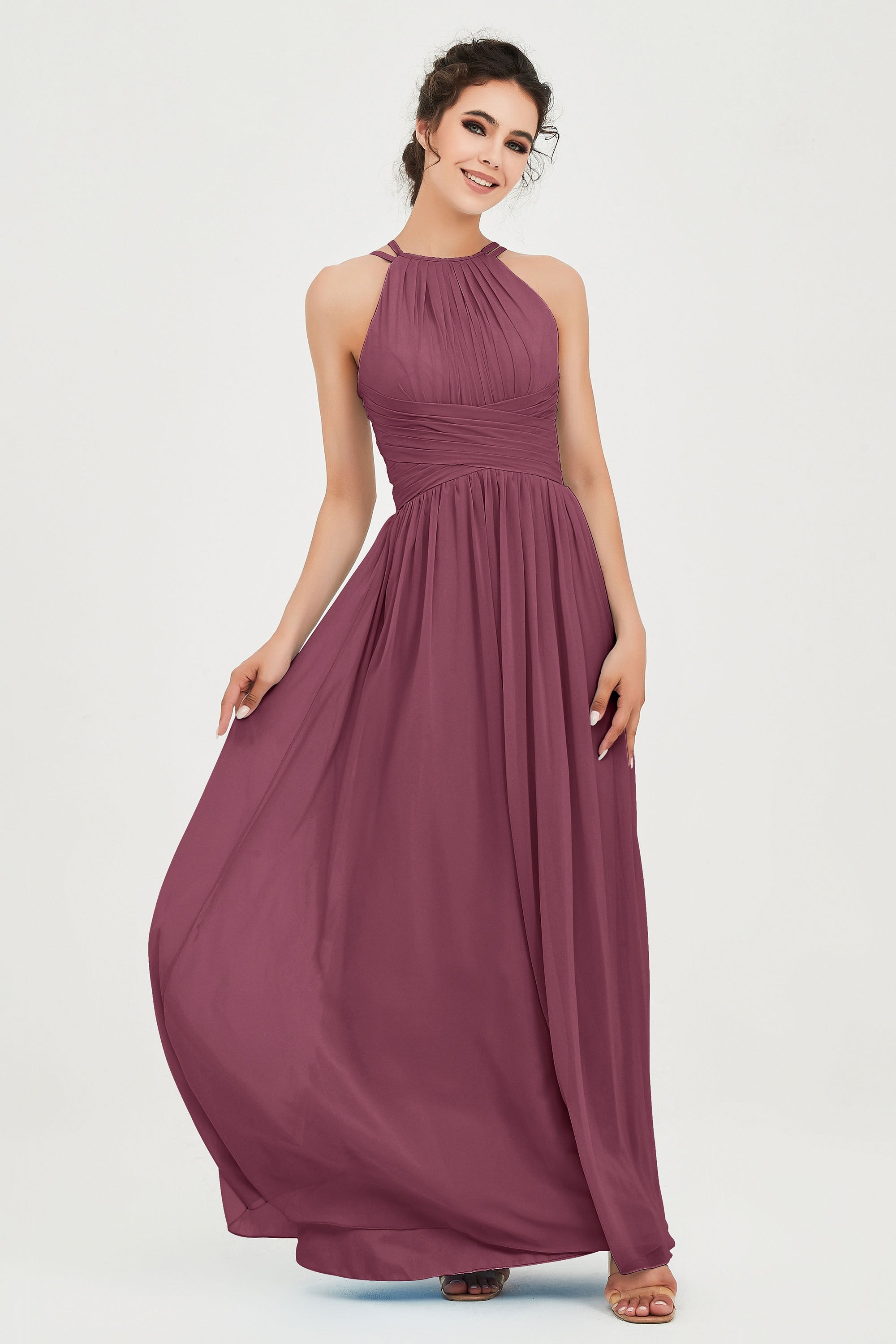 Empire Halter Chiffon Women's Bridesmaid Dress Ruched Formal Evening Prom Gowns