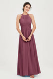 Empire Halter Chiffon Women's Bridesmaid Dress Ruched Formal Evening Prom Gowns