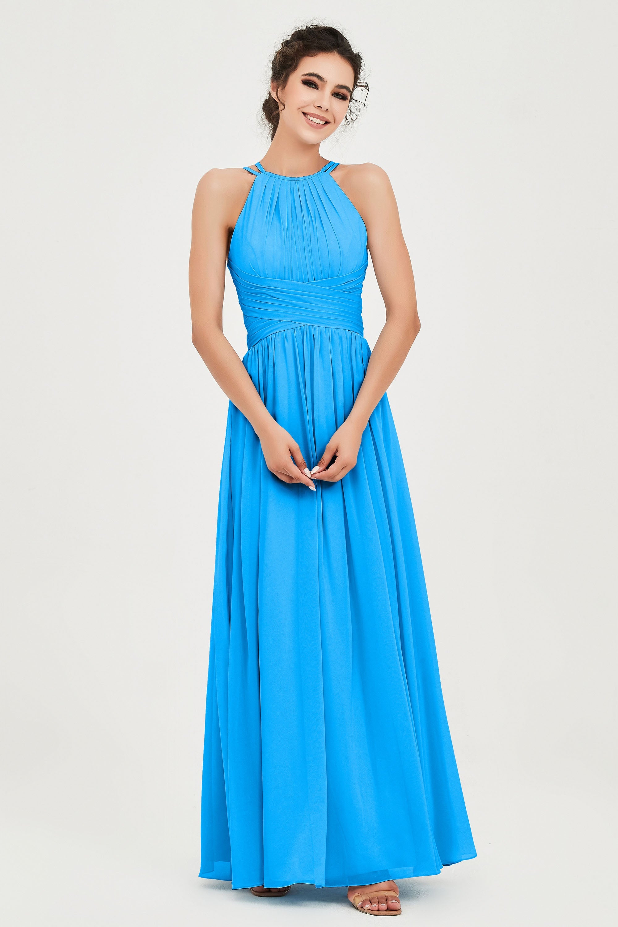 Empire Halter Chiffon Women's Bridesmaid Dress Ruched Formal Evening Prom Gowns