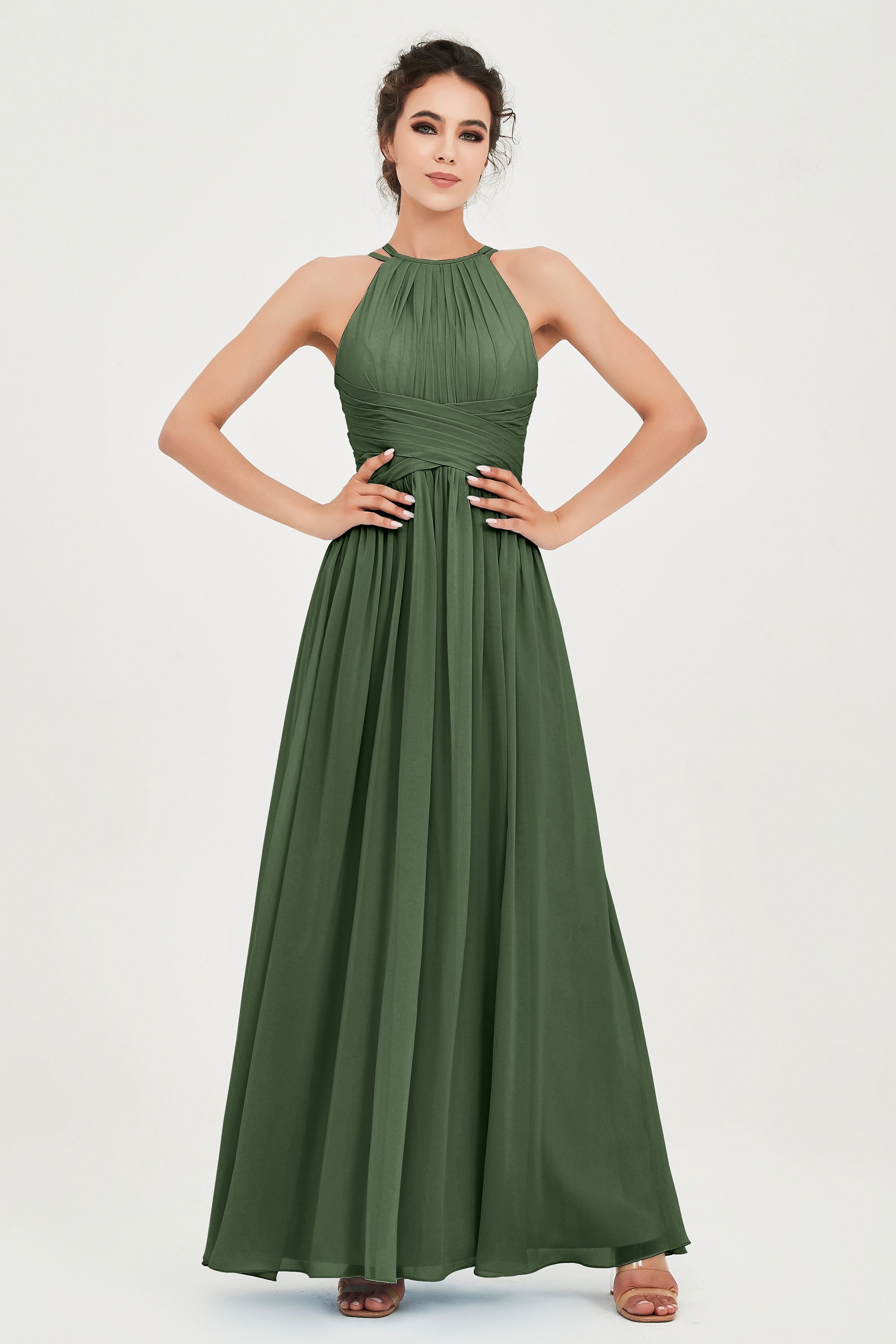 Empire Halter Chiffon Women's Bridesmaid Dress Ruched Formal Evening Prom Gowns
