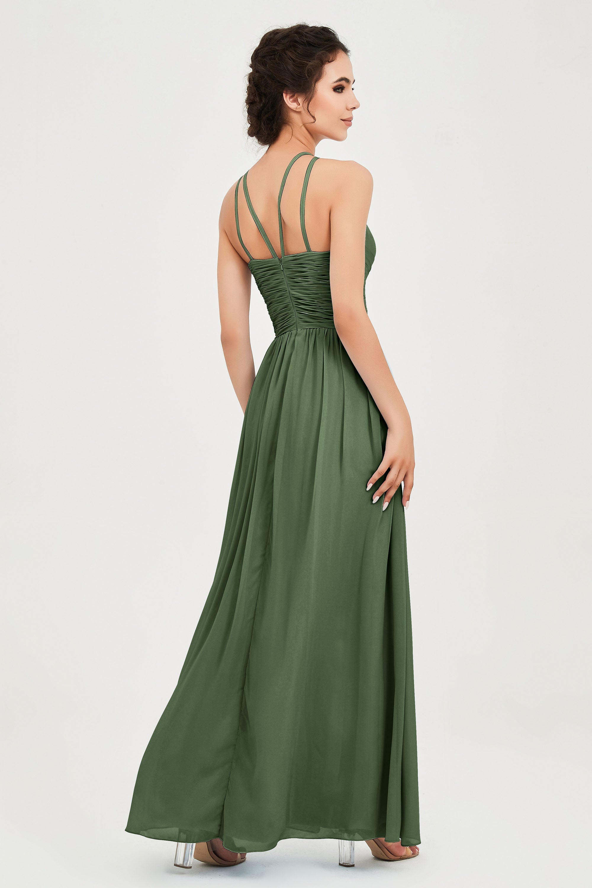 Empire Halter Chiffon Women's Bridesmaid Dress Ruched Formal Evening Prom Gowns