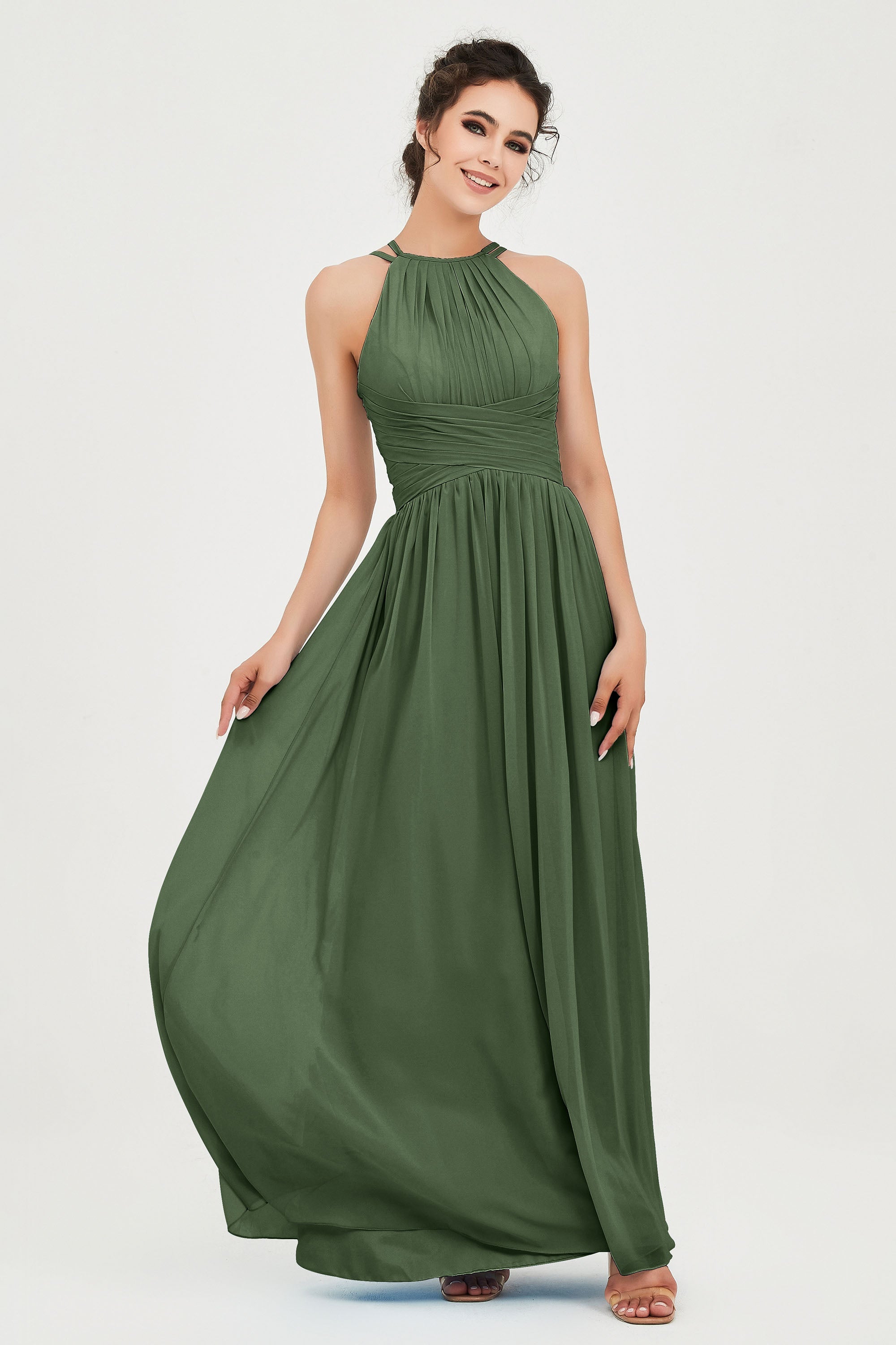 Empire Halter Chiffon Women's Bridesmaid Dress Ruched Formal Evening Prom Gowns