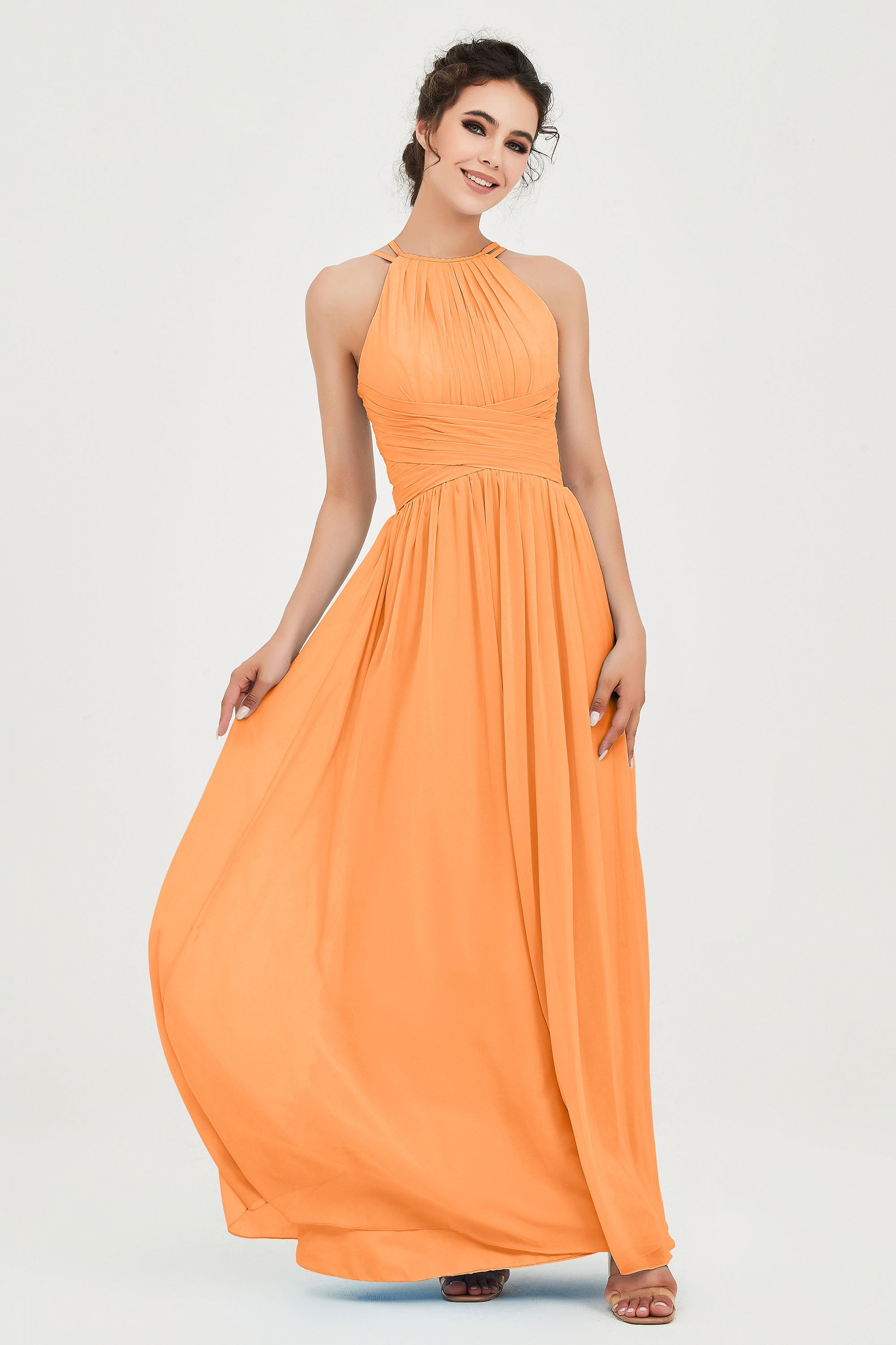 Empire Halter Chiffon Women's Bridesmaid Dress Ruched Formal Evening Prom Gowns