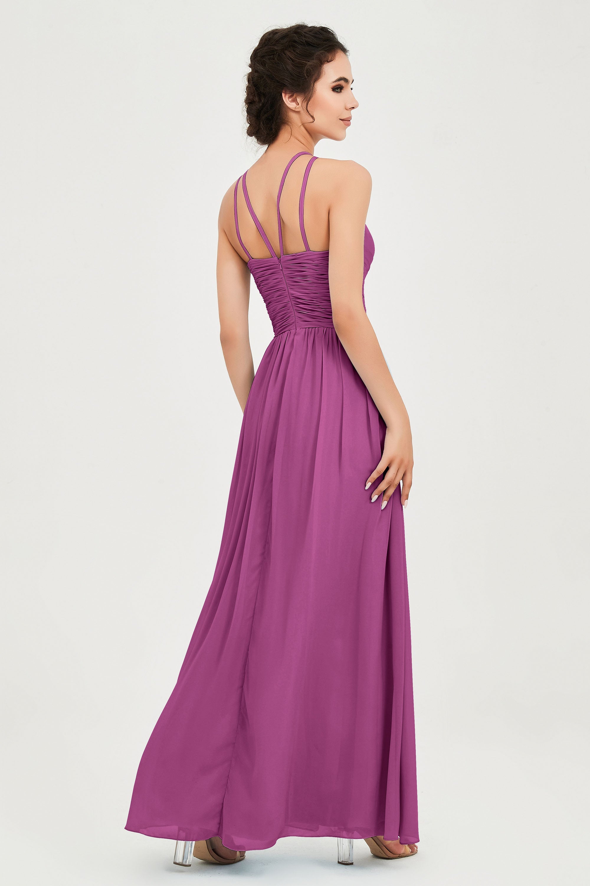 Empire Halter Chiffon Women's Bridesmaid Dress Ruched Formal Evening Prom Gowns