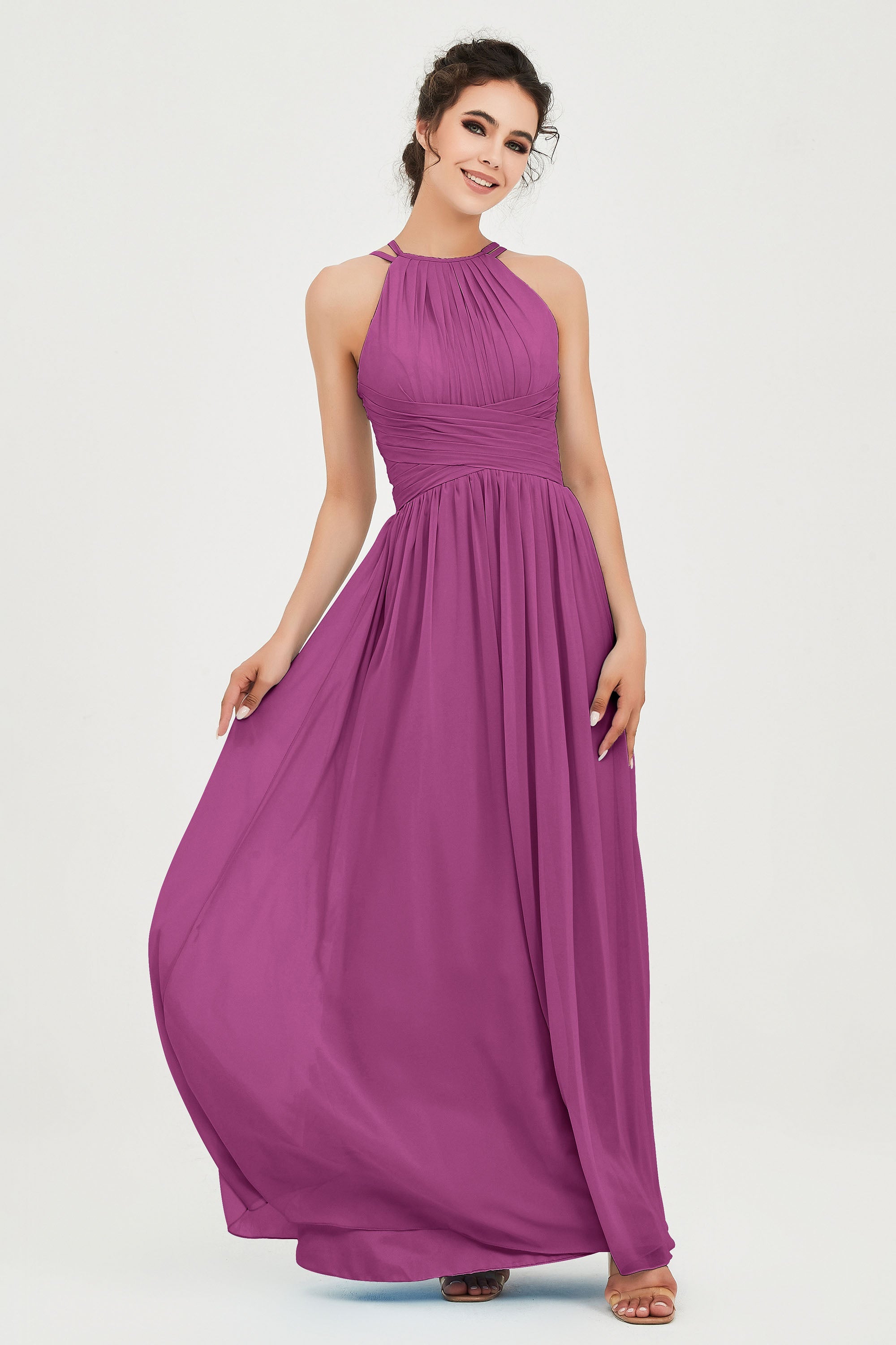 Empire Halter Chiffon Women's Bridesmaid Dress Ruched Formal Evening Prom Gowns
