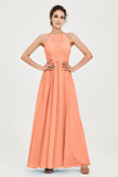 Empire Halter Chiffon Women's Bridesmaid Dress Ruched Formal Evening Prom Gowns