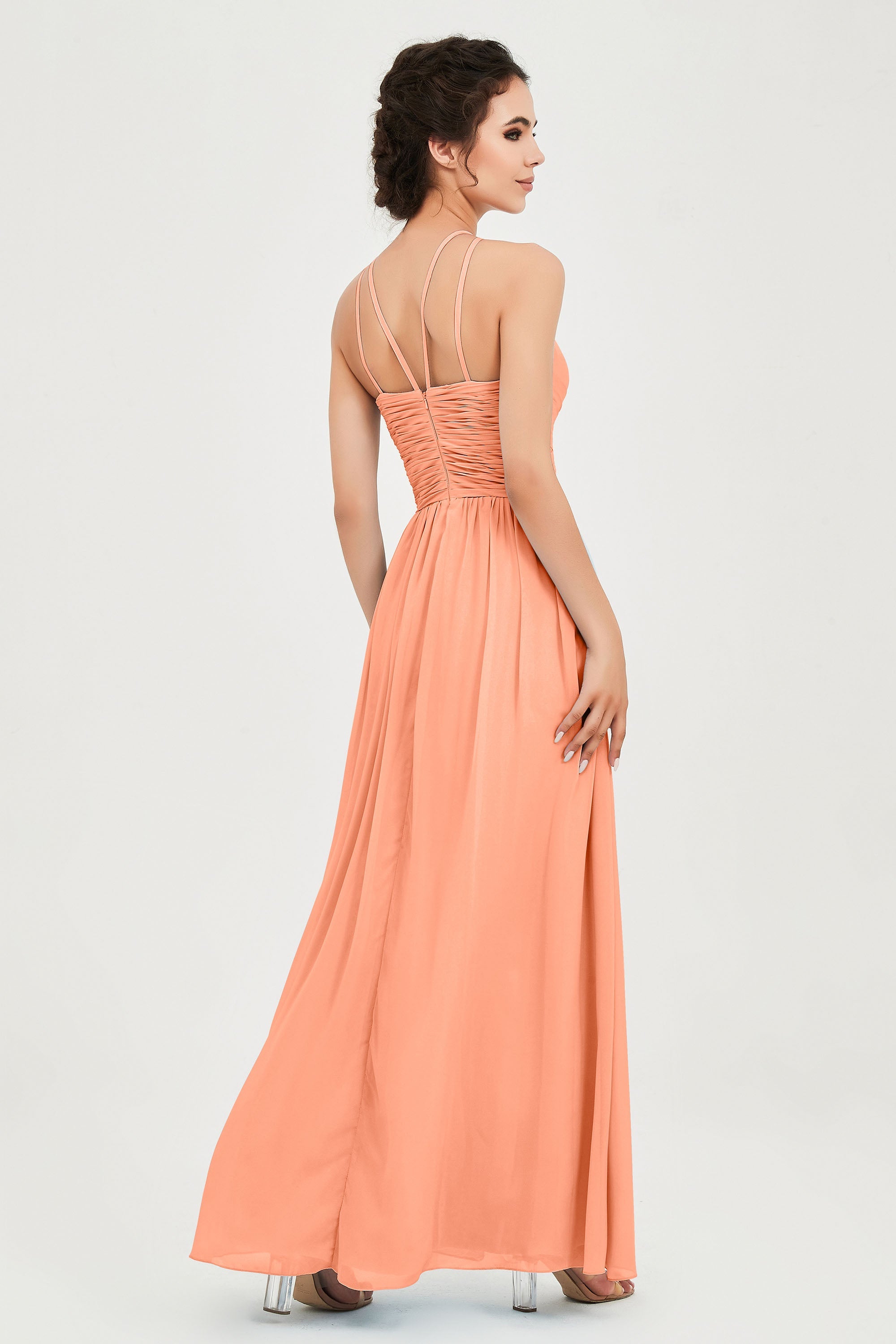 Empire Halter Chiffon Women's Bridesmaid Dress Ruched Formal Evening Prom Gowns