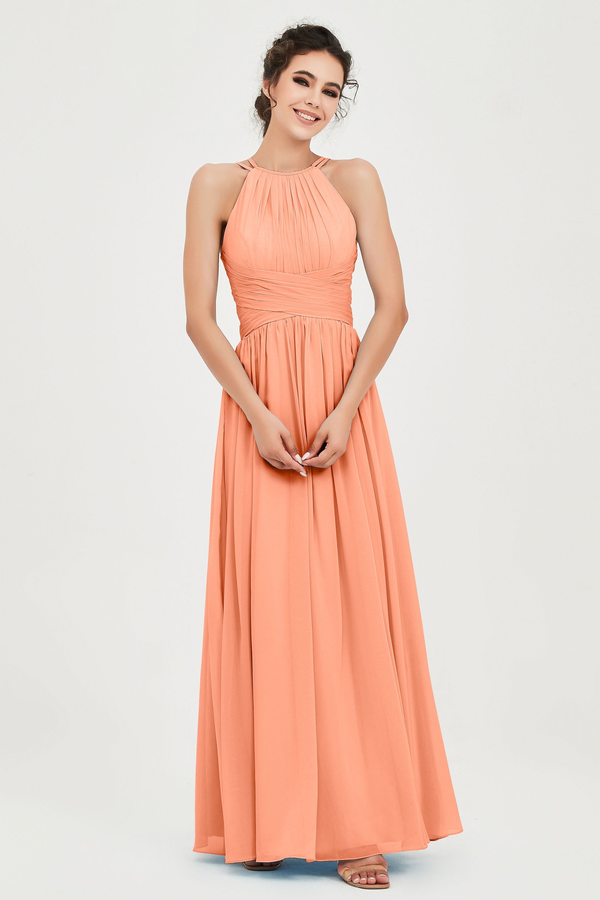 Empire Halter Chiffon Women's Bridesmaid Dress Ruched Formal Evening Prom Gowns