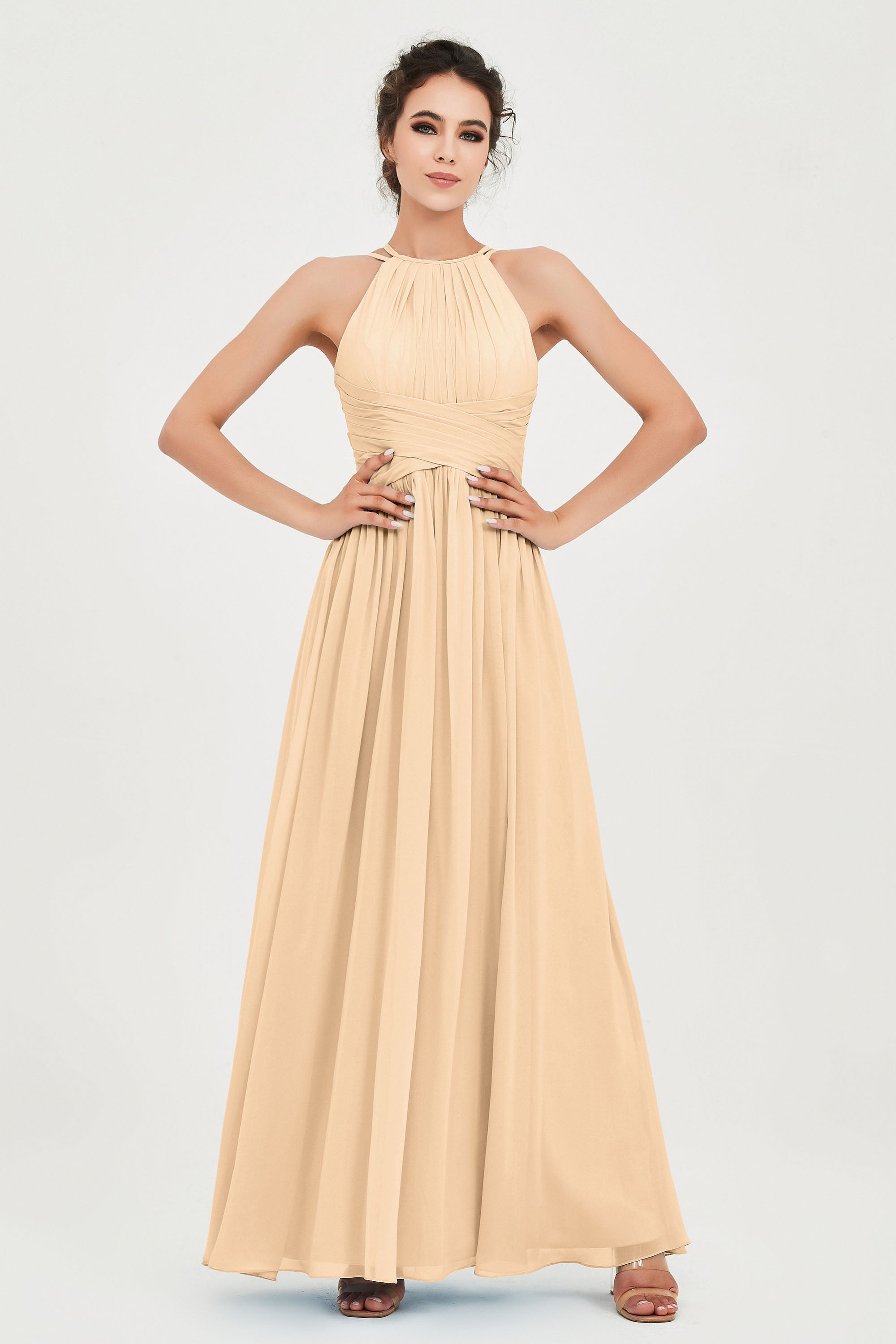 Empire Halter Chiffon Women's Bridesmaid Dress Ruched Formal Evening Prom Gowns