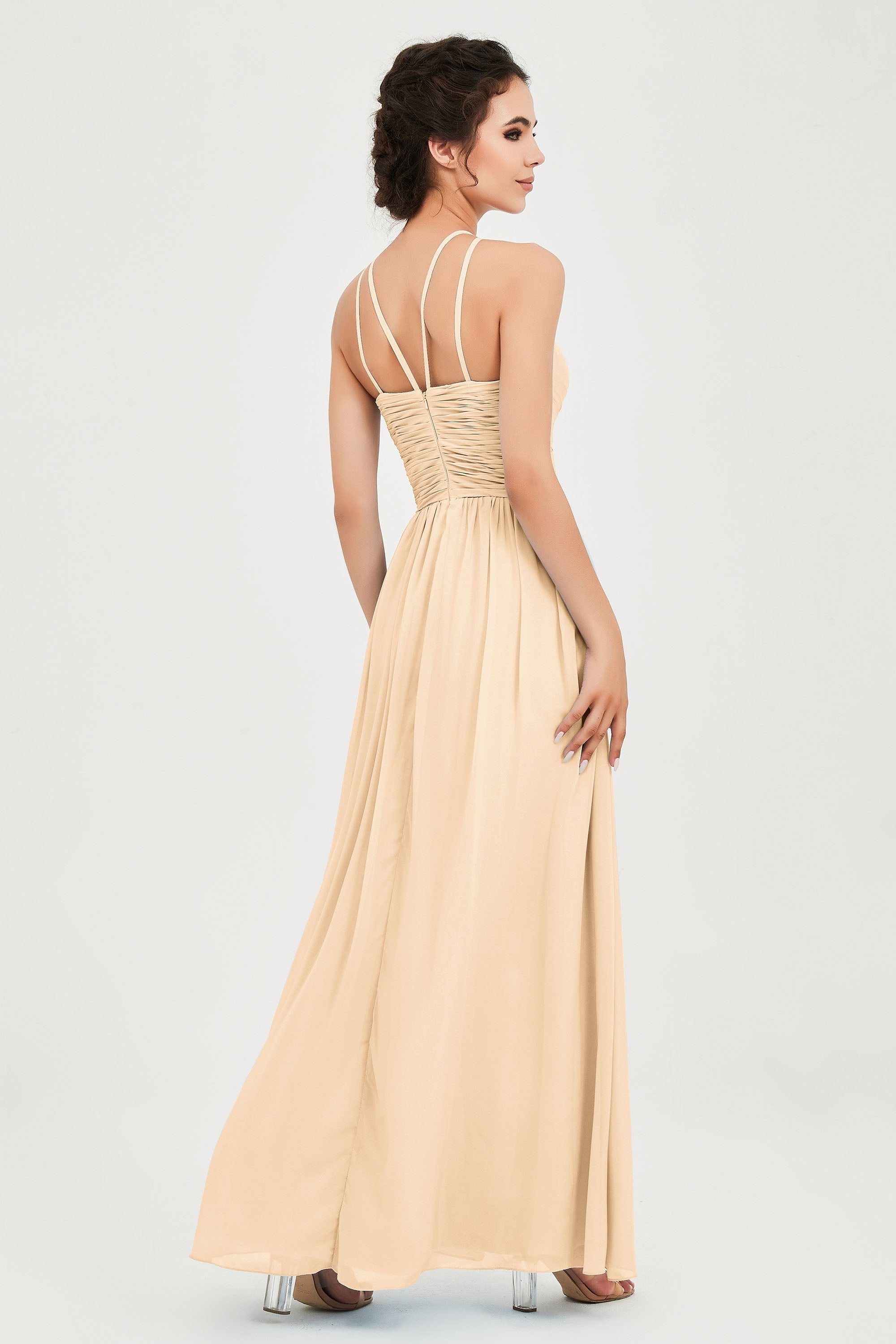 Empire Halter Chiffon Women's Bridesmaid Dress Ruched Formal Evening Prom Gowns
