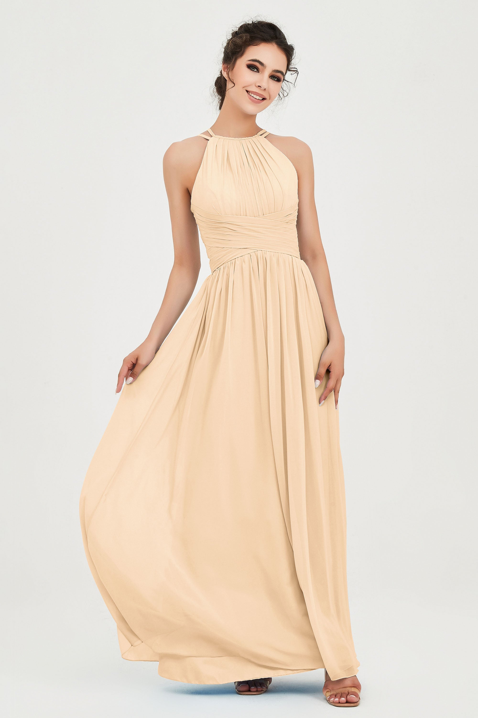 Empire Halter Chiffon Women's Bridesmaid Dress Ruched Formal Evening Prom Gowns